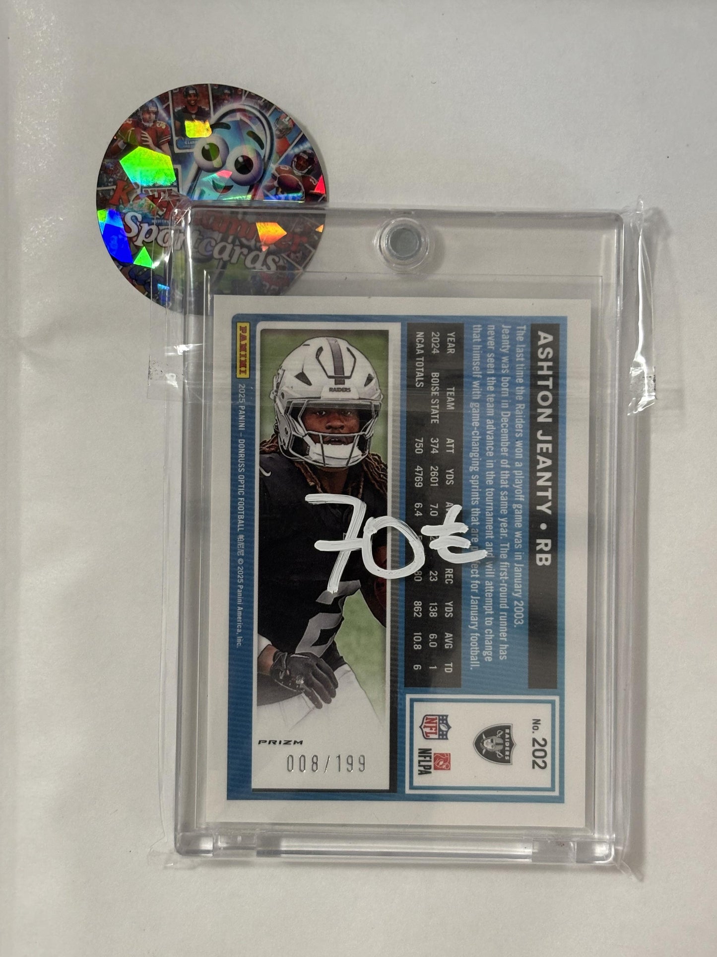 2025 Donruss Optic #202 Ashton Jeanty Flex #/199 Las Vegas Raiders SN,RC
