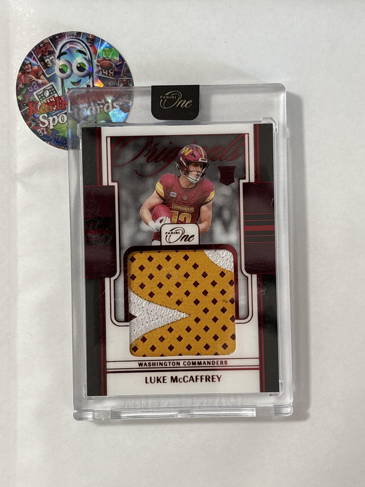 2024 Panini One #OOP-LMY Luke McCaffrey One Original Patches Red #/49 Washington Commanders SN,MEM
