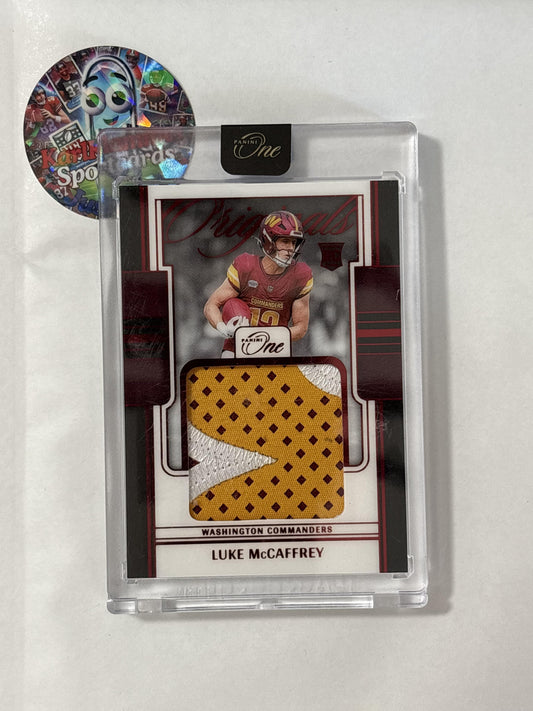 2024 Panini One #OOP-LMY Luke McCaffrey One Original Patches Red #/49 Washington Commanders SN,MEM