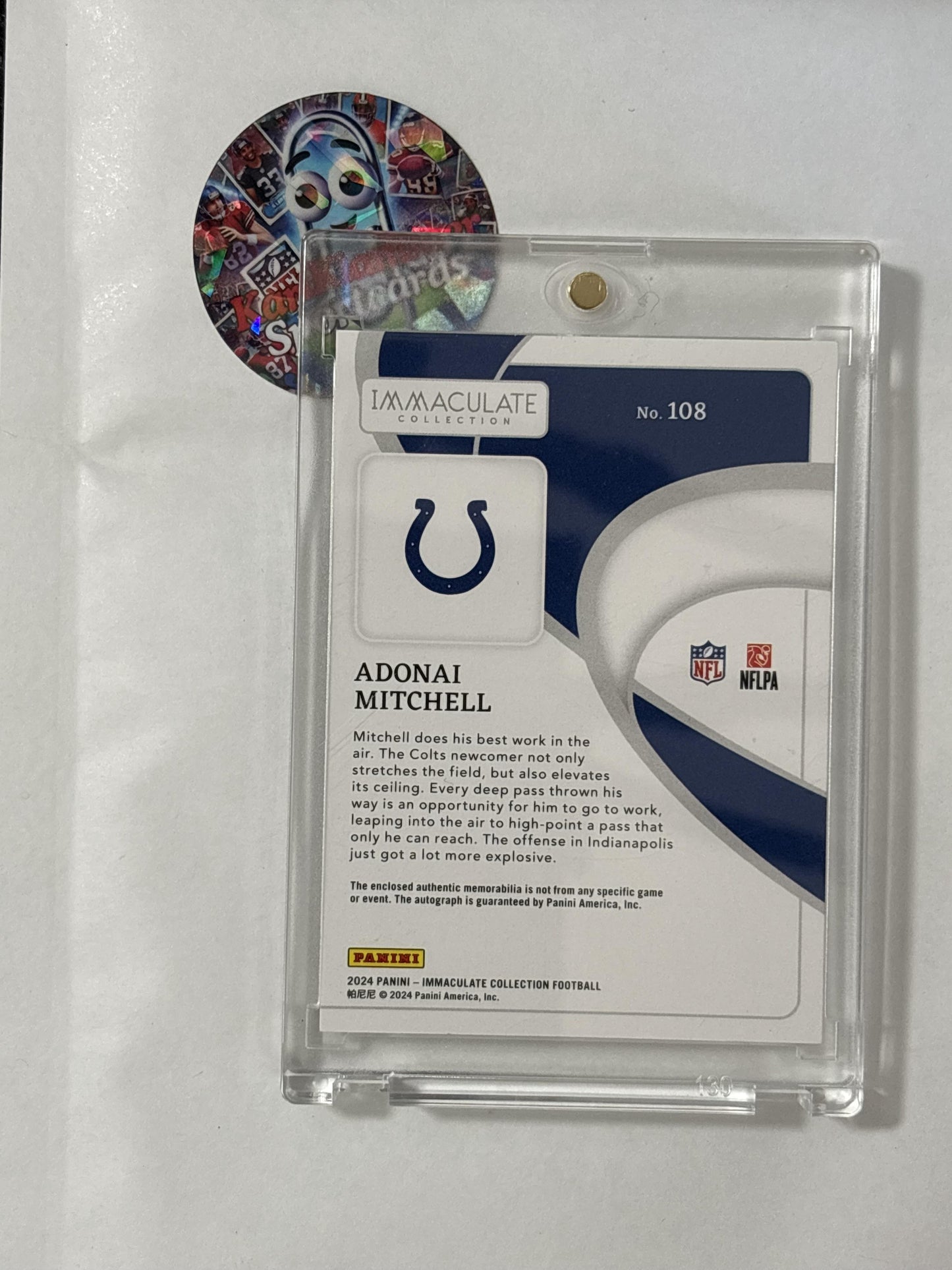2025 Panini Immaculate Collection #108 Adonai Mitchell 2024 Panini Immaculate Collection Update I #/99 Indianapolis Colts SN,MEM,AU