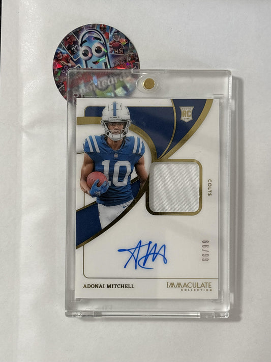 2025 Panini Immaculate Collection #108 Adonai Mitchell 2024 Panini Immaculate Collection Update I #/99 Indianapolis Colts SN,MEM,AU