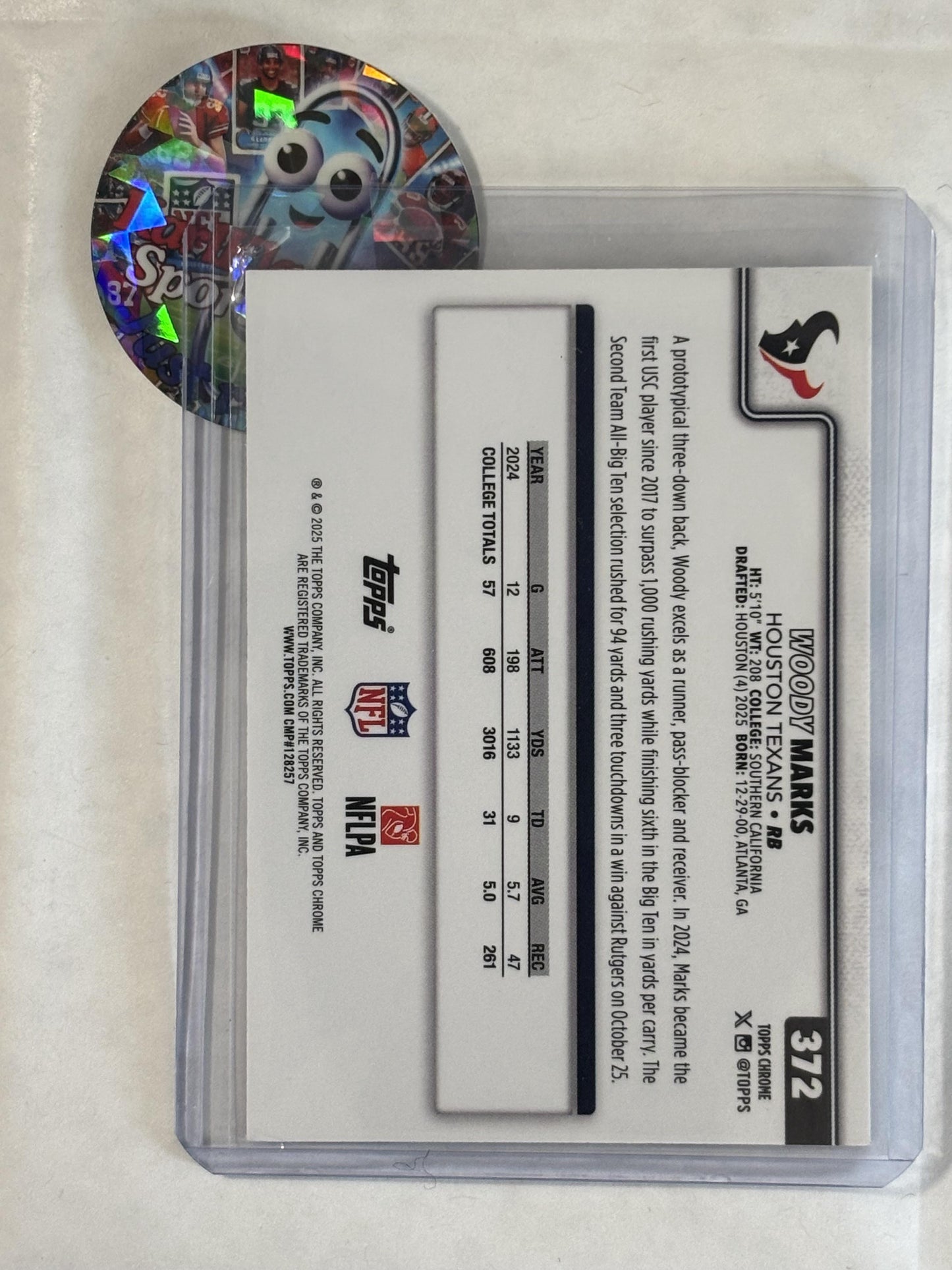 2025 Topps Chrome #372 Woody Marks Houston Texans RC