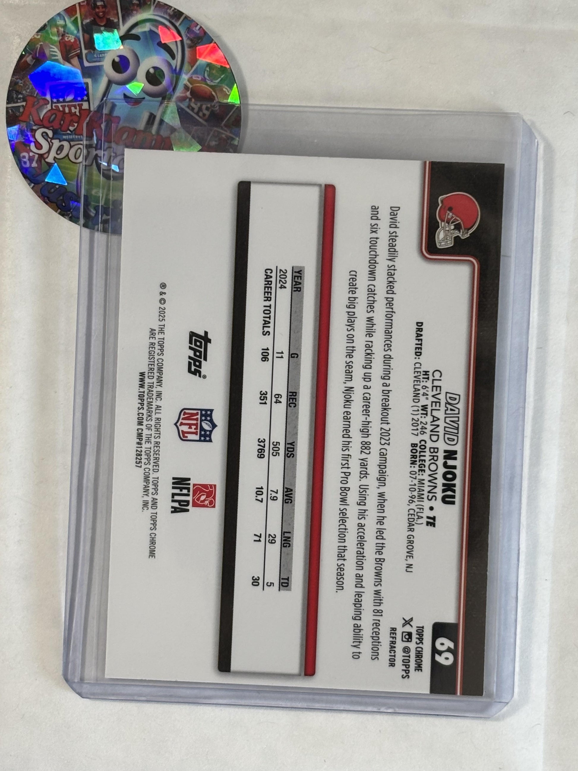 2025 Topps Chrome #69 David Njoku Topps Refractor Cleveland Browns