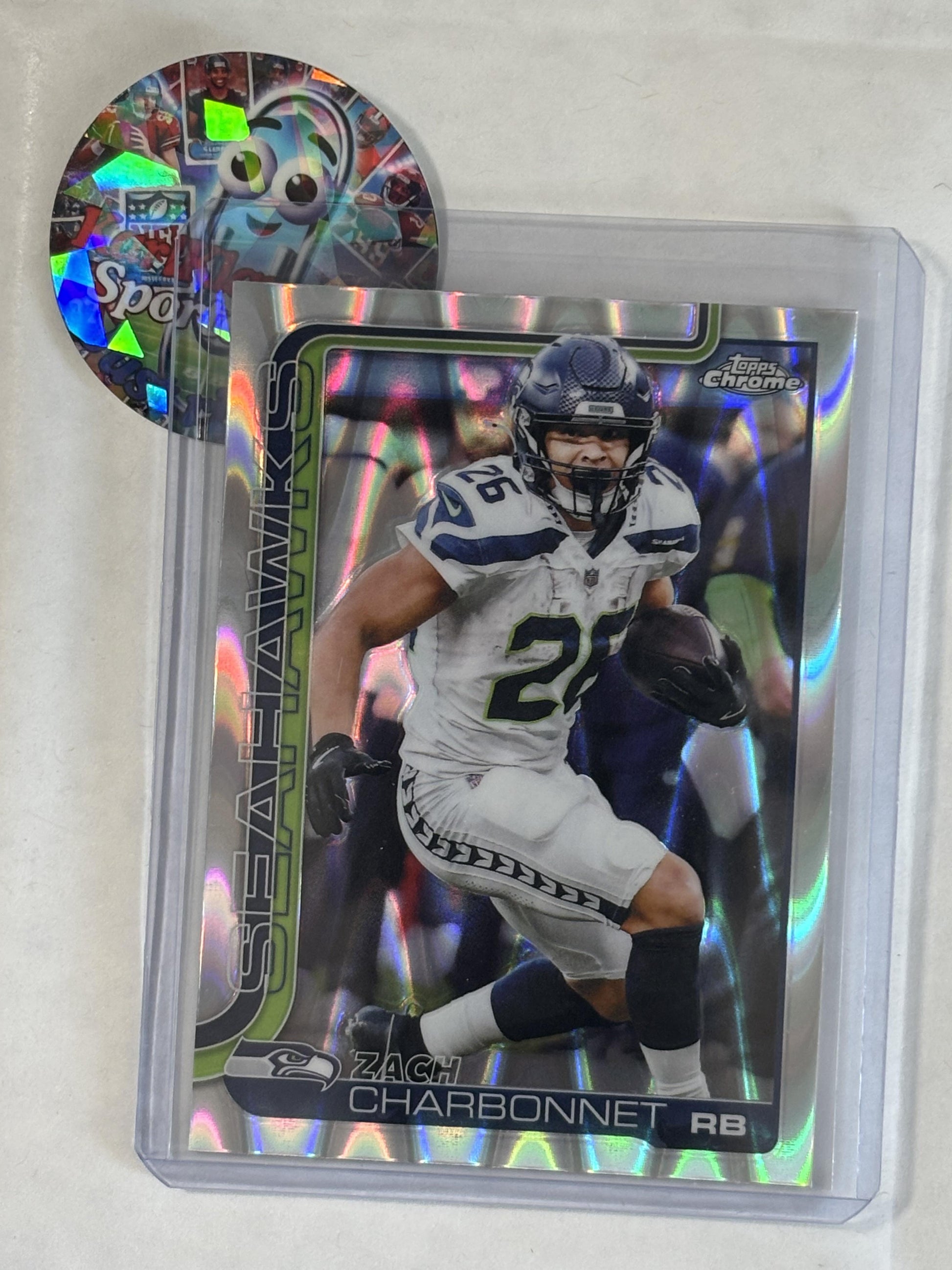 2025 Topps Chrome #279 Zach Charbonnet Ray Wave Refractor Seattle Seahawks