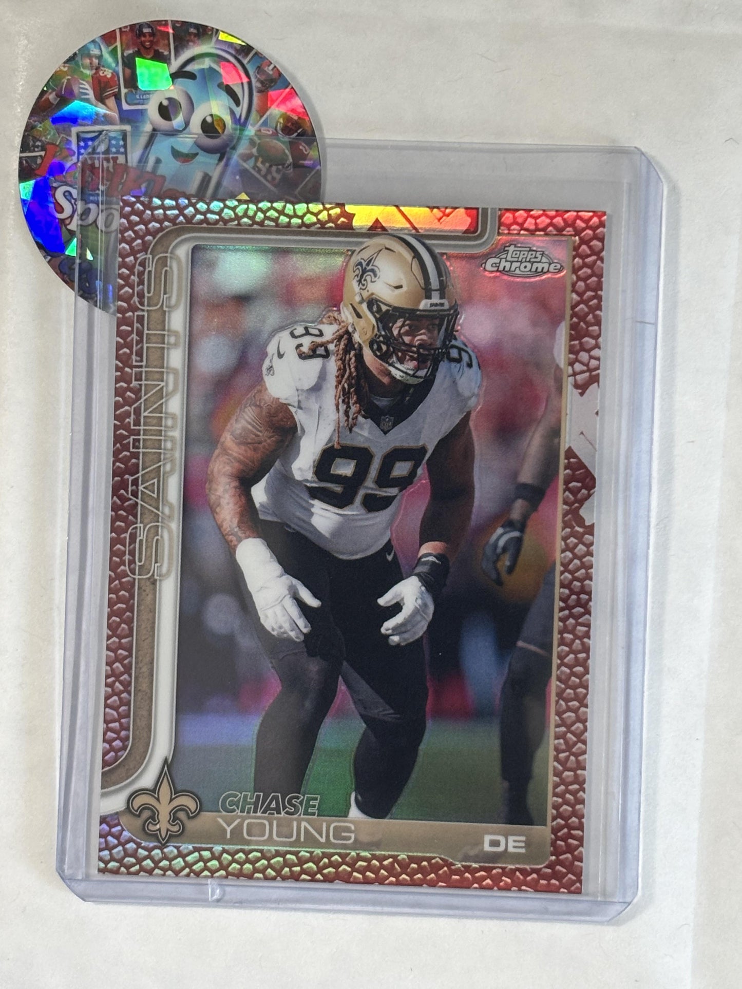 2025 Topps Chrome #220 Chase Young Football Leather Refractor New Orleans Saints