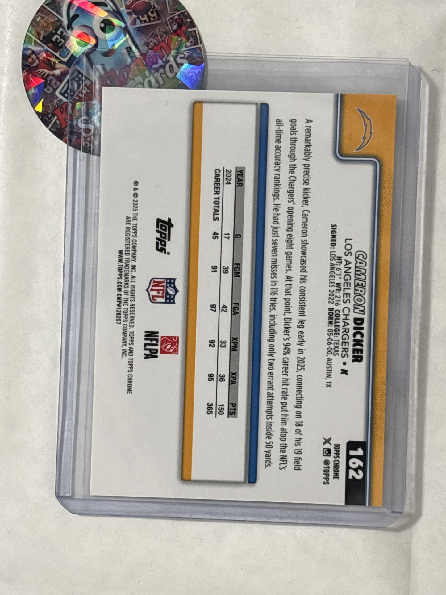 2025 Topps Chrome #162 Cameron Dicker Ray Wave Refractor Los Angeles Chargers