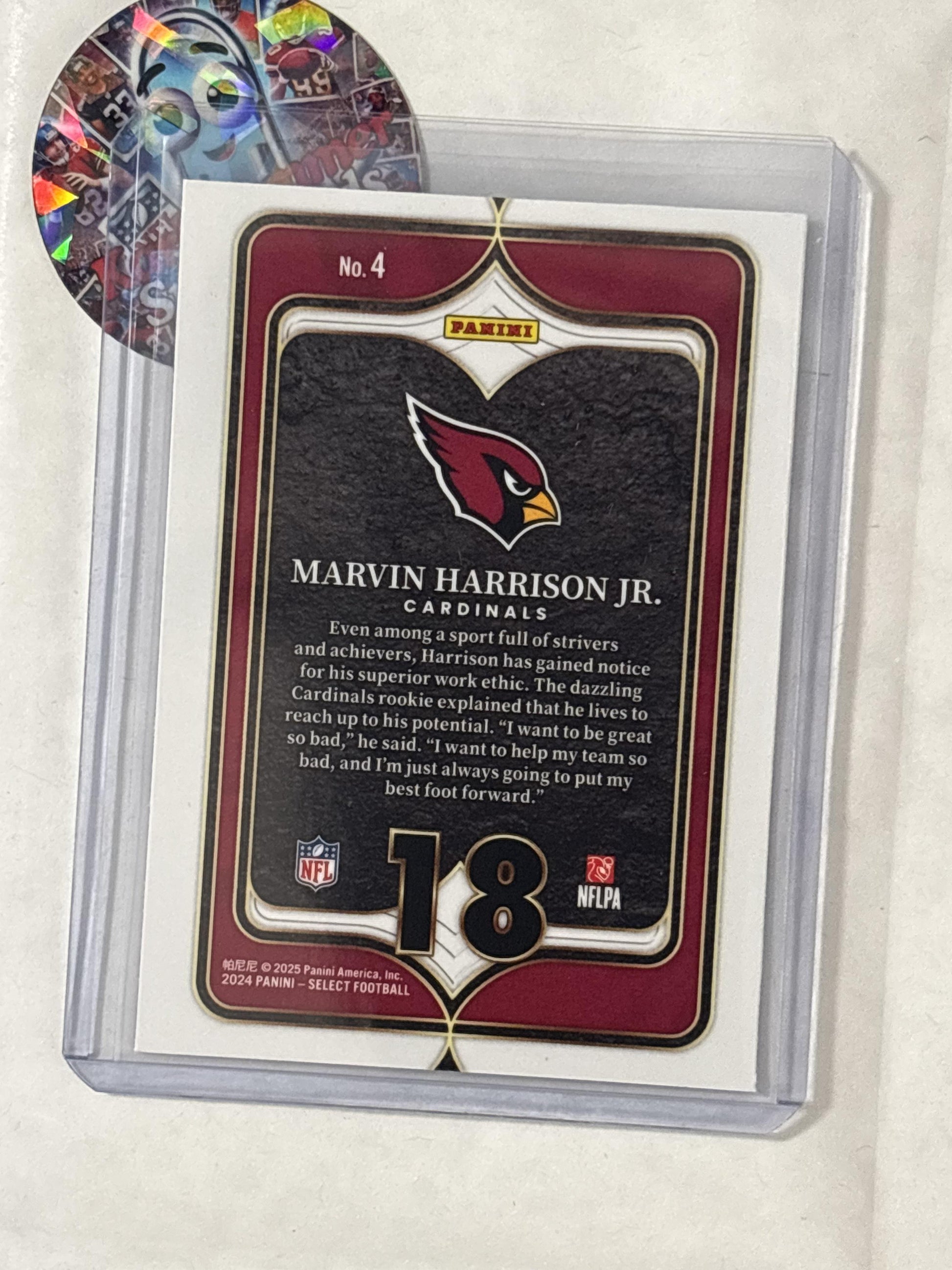 2024 Panini Select #4 Marvin Harrison Jr. Select Numbers Prizm Arizona Cardinals