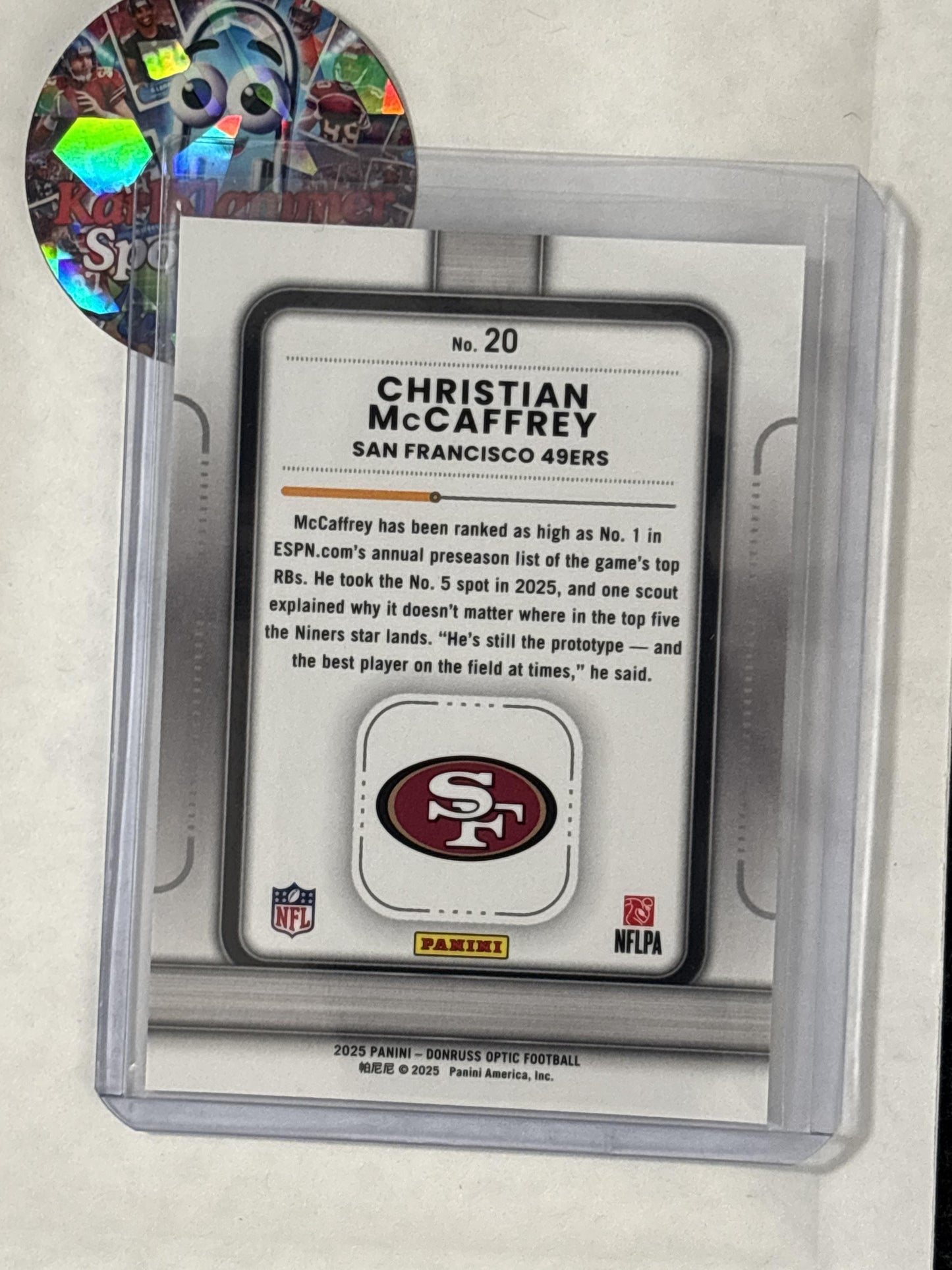 2025 Donruss Optic #20 Christian McCaffrey Play Action San Francisco 49ers