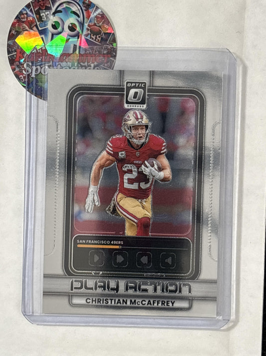 2025 Donruss Optic #20 Christian McCaffrey Play Action San Francisco 49ers