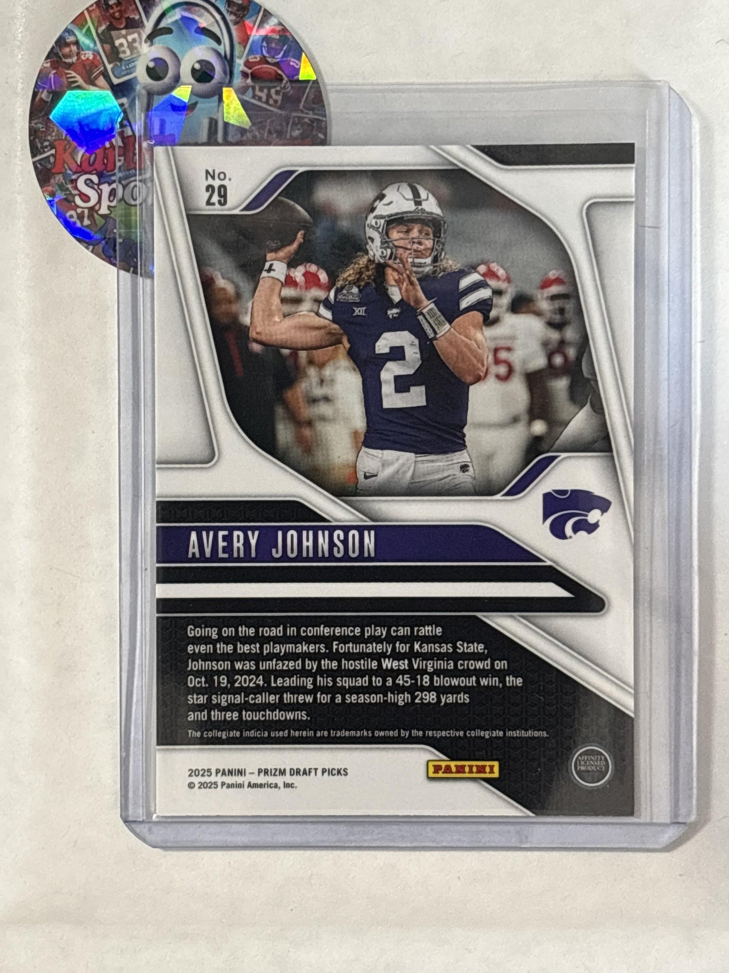 2025 Panini Prizm Draft Picks #29 Avery Johnson Kansas State Wildcats