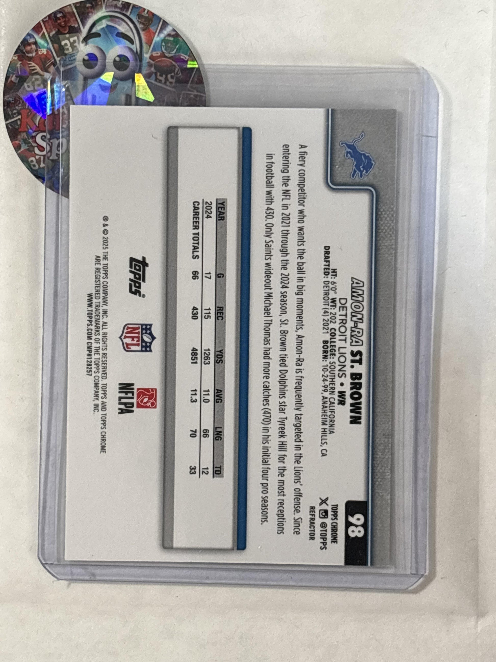 2025 Topps Chrome #98 Amon-Ra St. Brown Refractor Detroit Lions