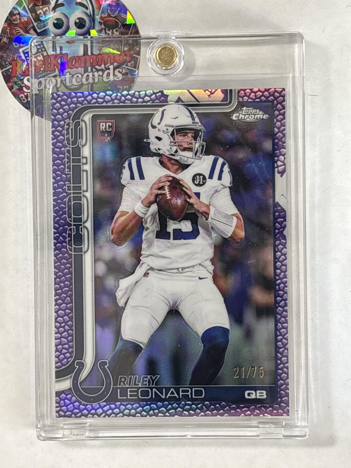 2025 Topps Chrome #318 Riley Leonard Football Leather Purple #/75 Indianapolis Colts SN,RC