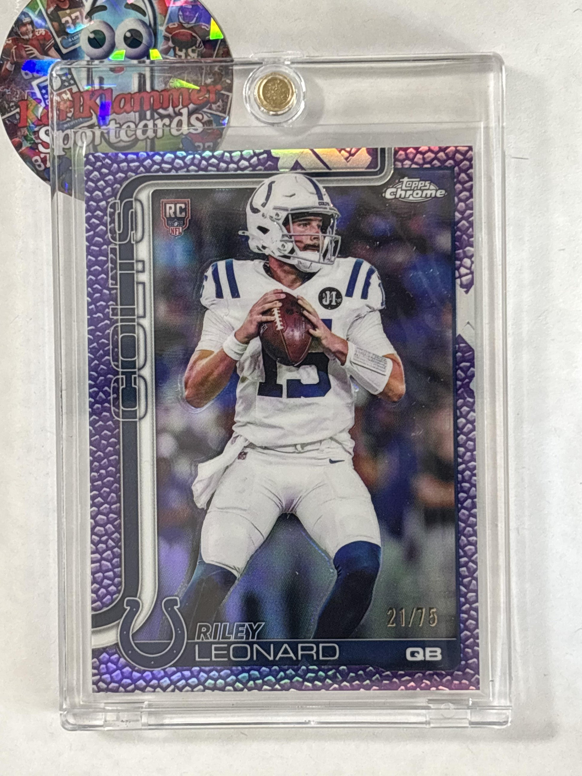 2025 Topps Chrome #318 Riley Leonard Football Leather Purple #/75 Indianapolis Colts SN,RC