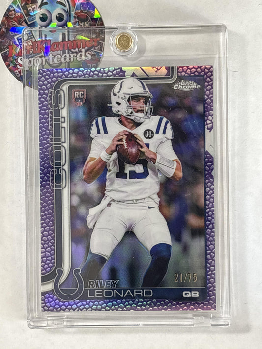 2025 Topps Chrome #318 Riley Leonard Football Leather Purple #/75 Indianapolis Colts SN,RC