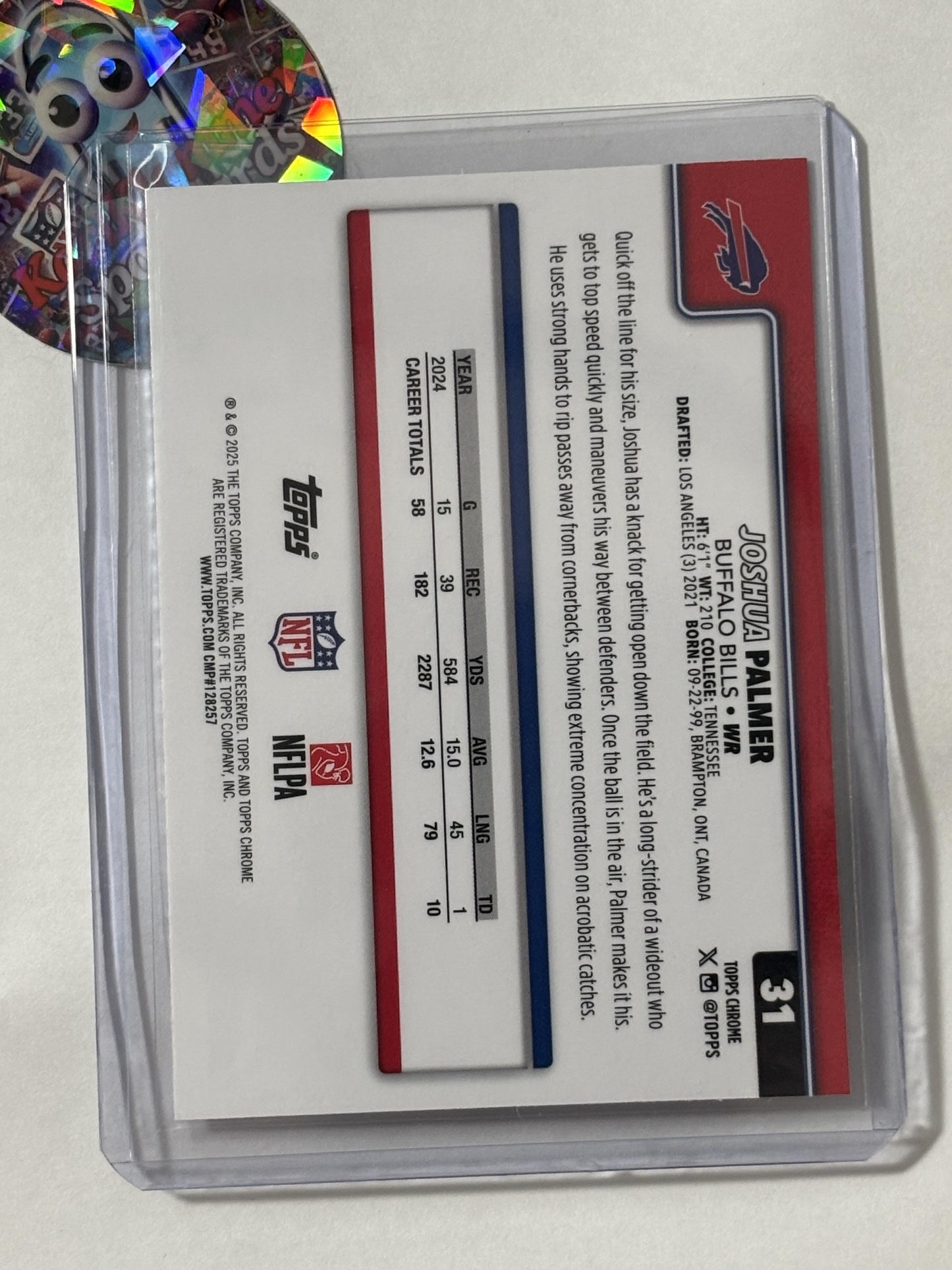 2025 Topps Chrome #31 Joshua Palmer Football Leather Refractor Buffalo Bills