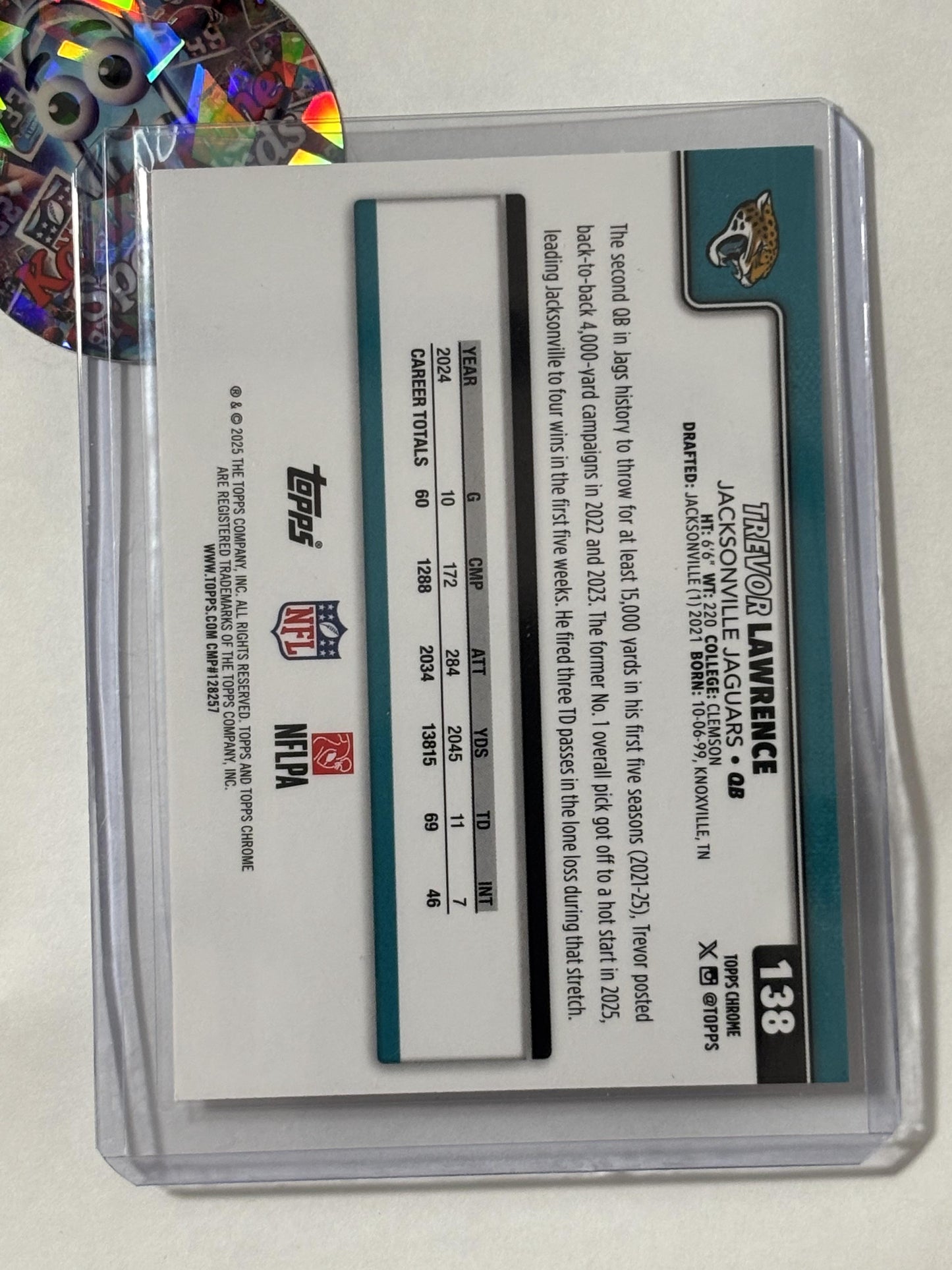 2025 Topps Chrome #138 Trevor Lawrence Jacksonville Jaguars