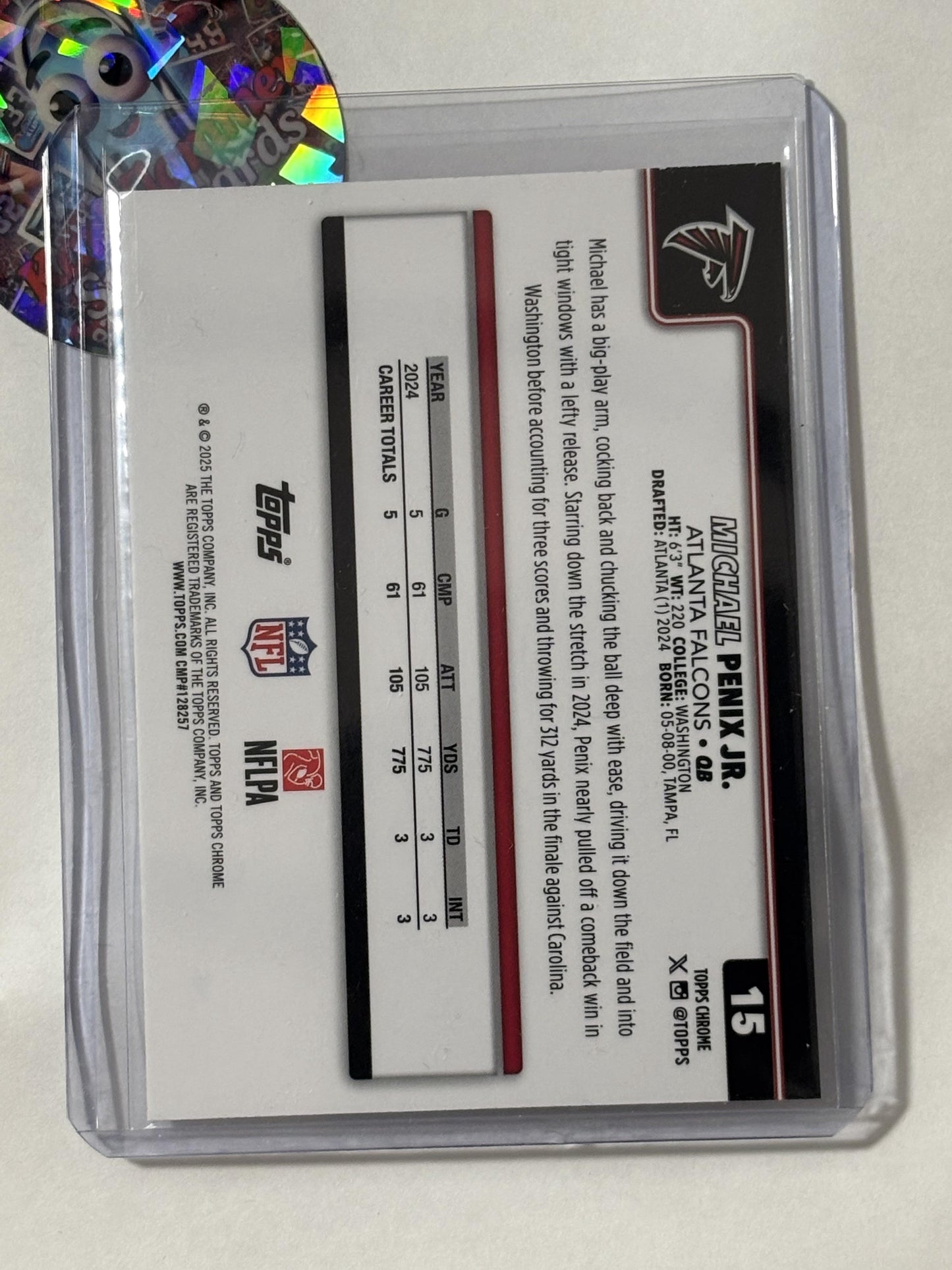 2025 Topps Chrome #15 Michael Penix Jr. Red White and Blue Refractor Atlanta Falcons