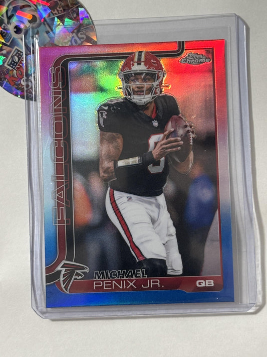 2025 Topps Chrome #15 Michael Penix Jr. Red White and Blue Refractor Atlanta Falcons