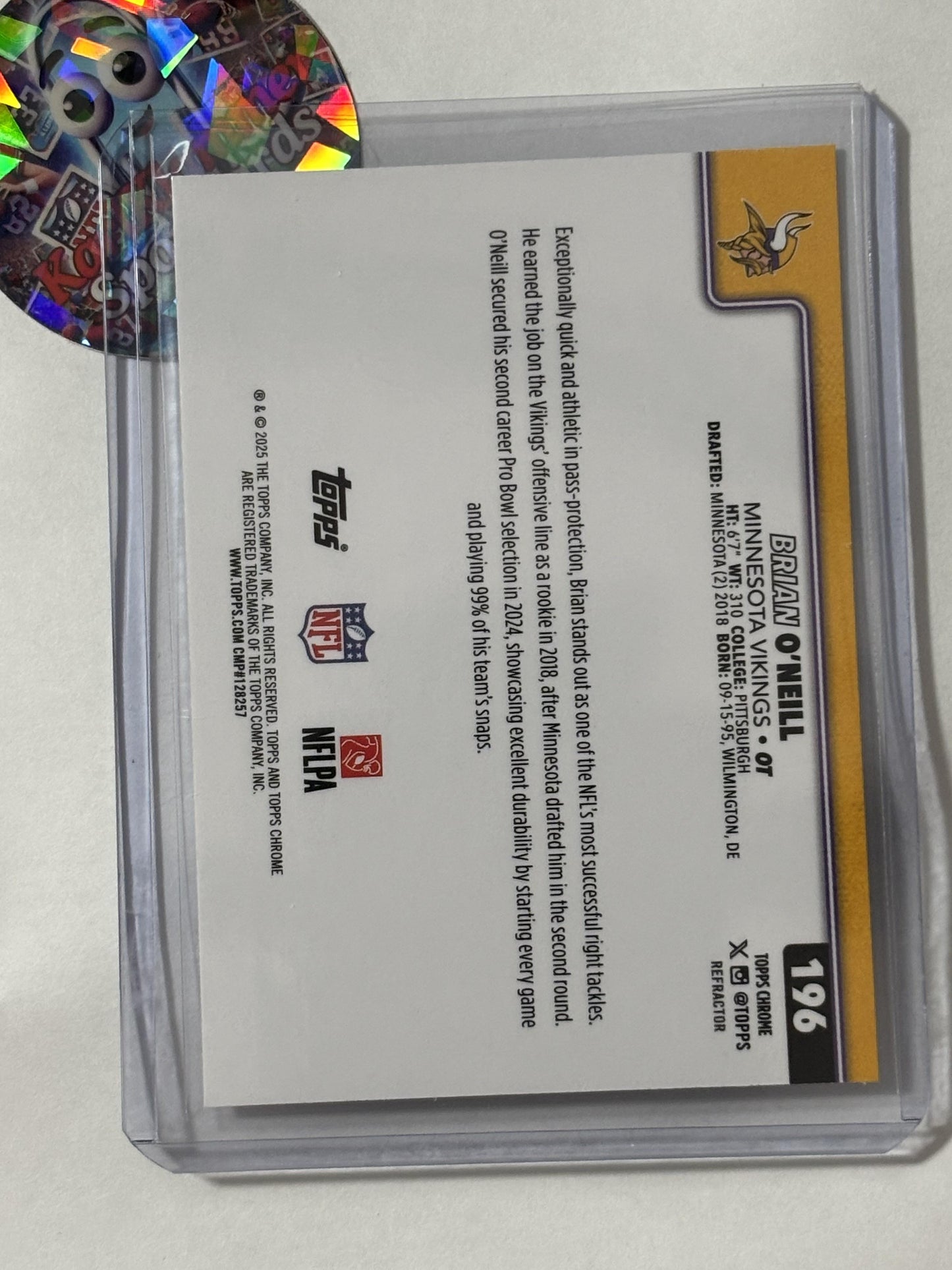 2025 Topps Chrome #196 Brian O'Neill Topps Refractor Minnesota Vikings