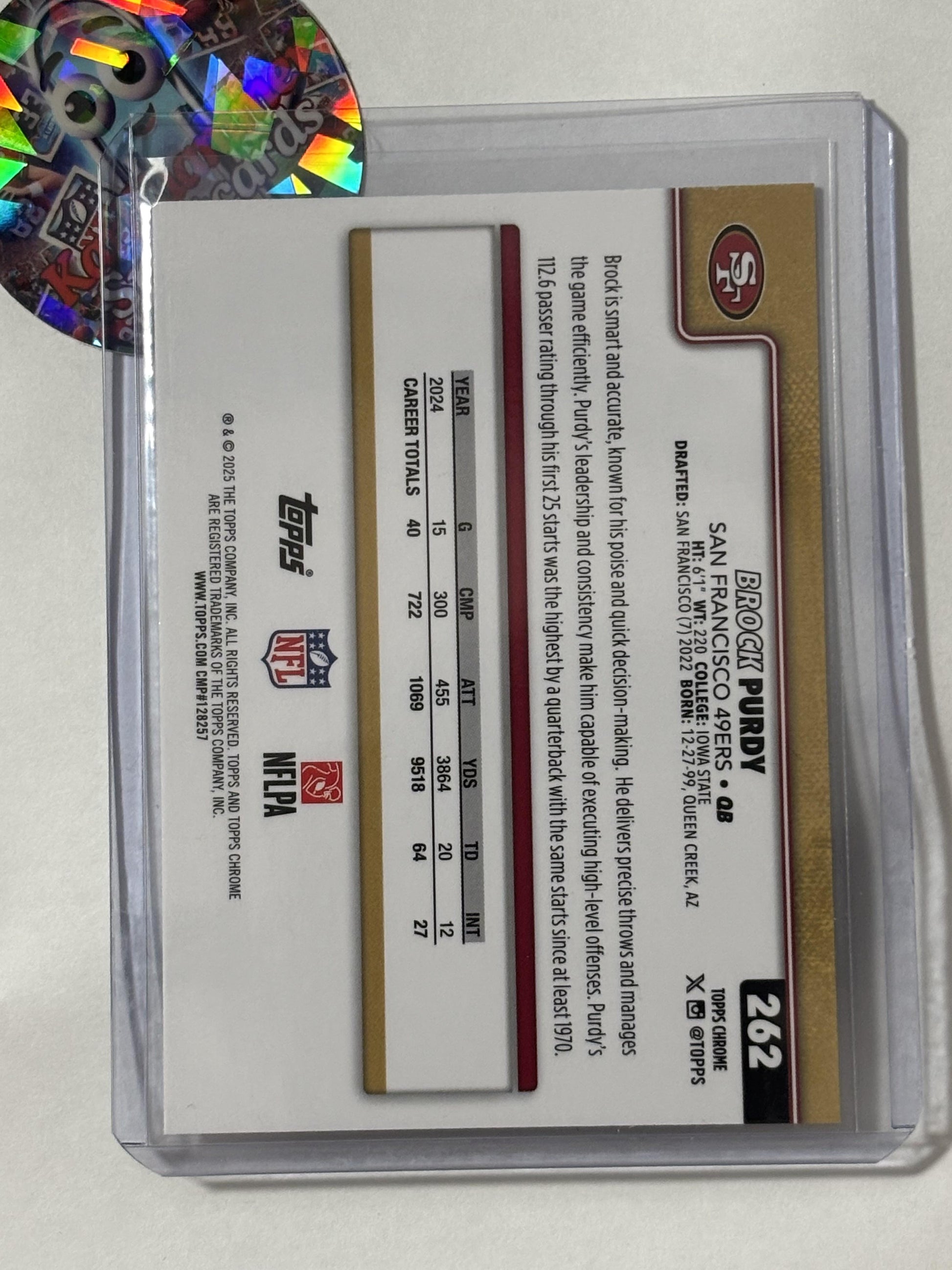 2025 Topps Chrome #262 Brock Purdy San Francisco 49ers