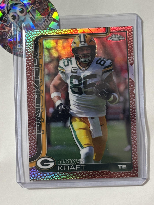 2025 Topps Chrome #108 Tucker Kraft Football Leather Refractor Green Bay Packers