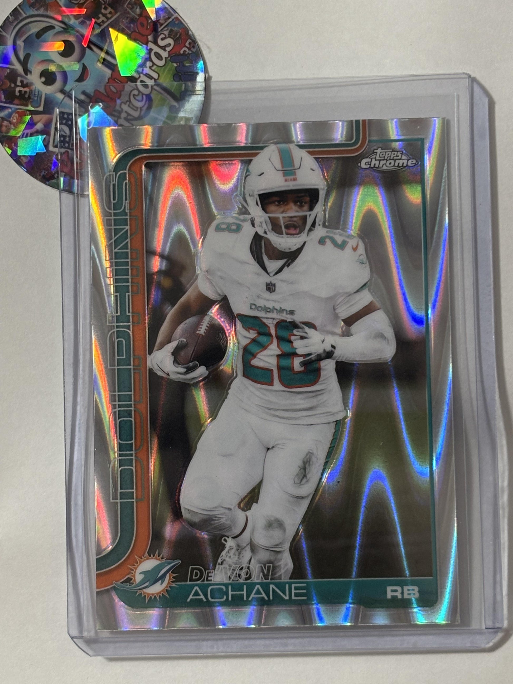 2025 Topps Chrome #188 De'Von Achane Ray Wave Refractor Miami Dolphins