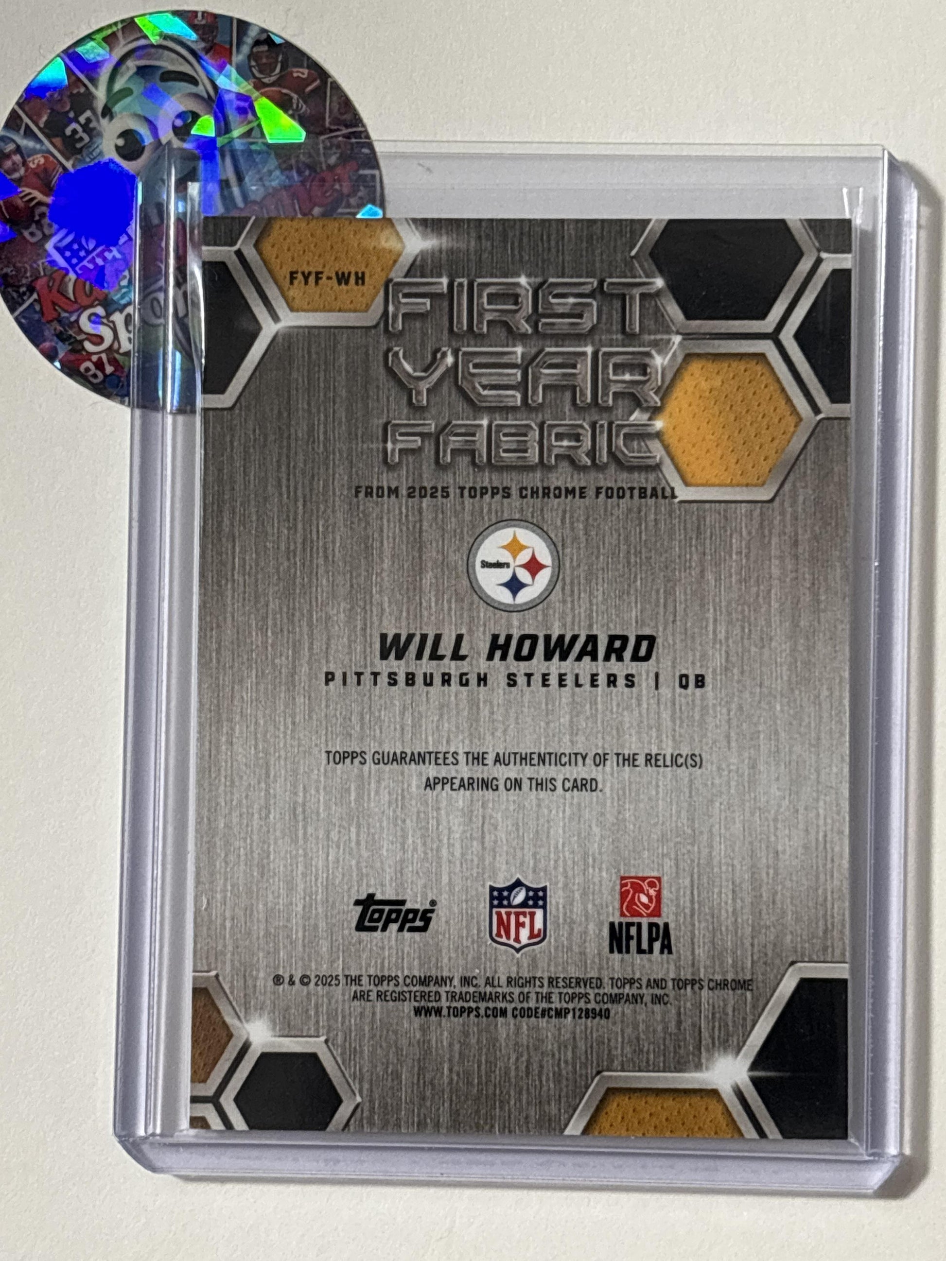 2025 Topps Chrome #FYF-WH Will Howard First Year Fabric Pittsburgh Steelers MEM