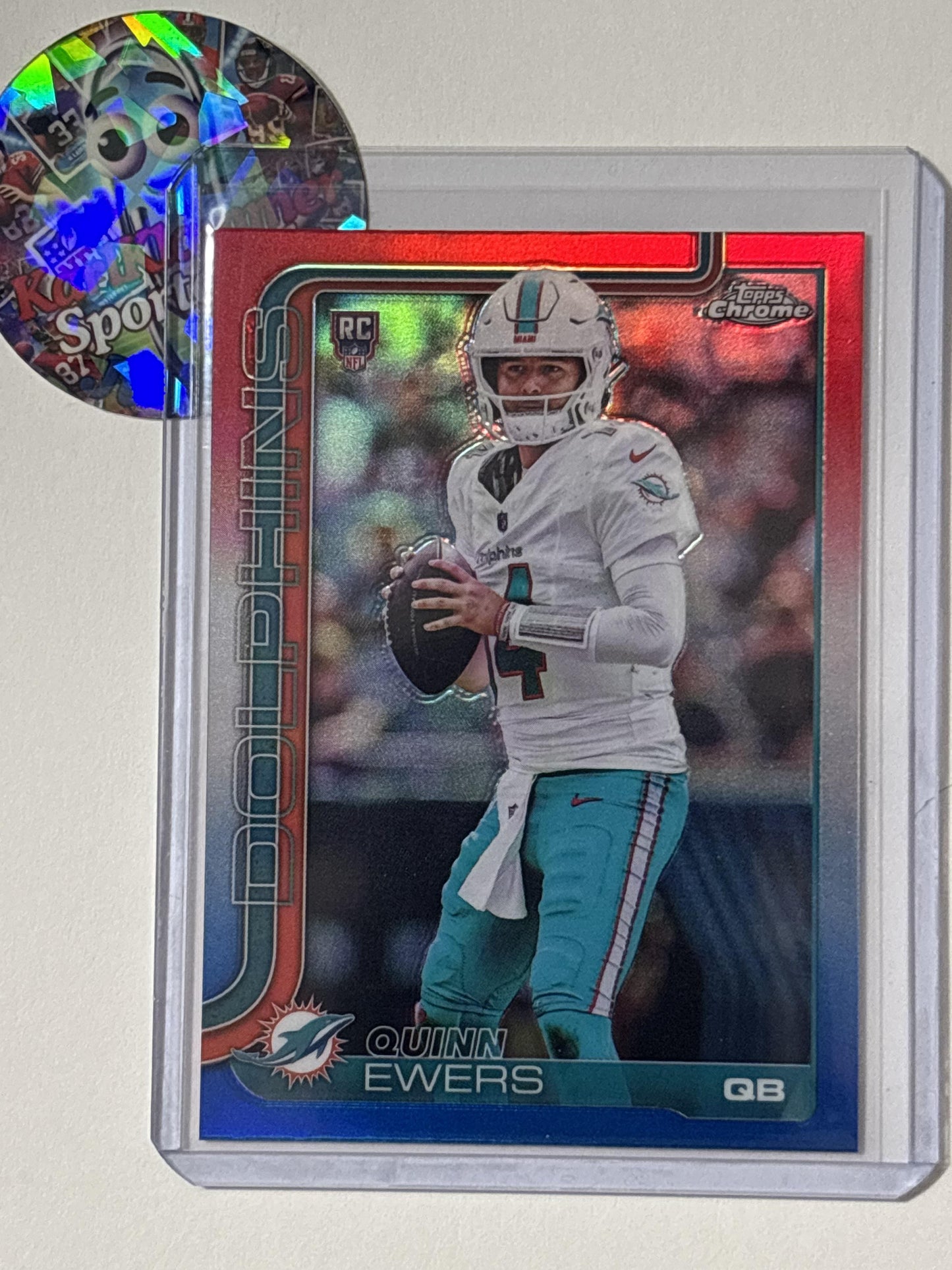 2025 Topps Chrome #316 Quinn Ewers Red White and Blue Refractor Miami Dolphins RC
