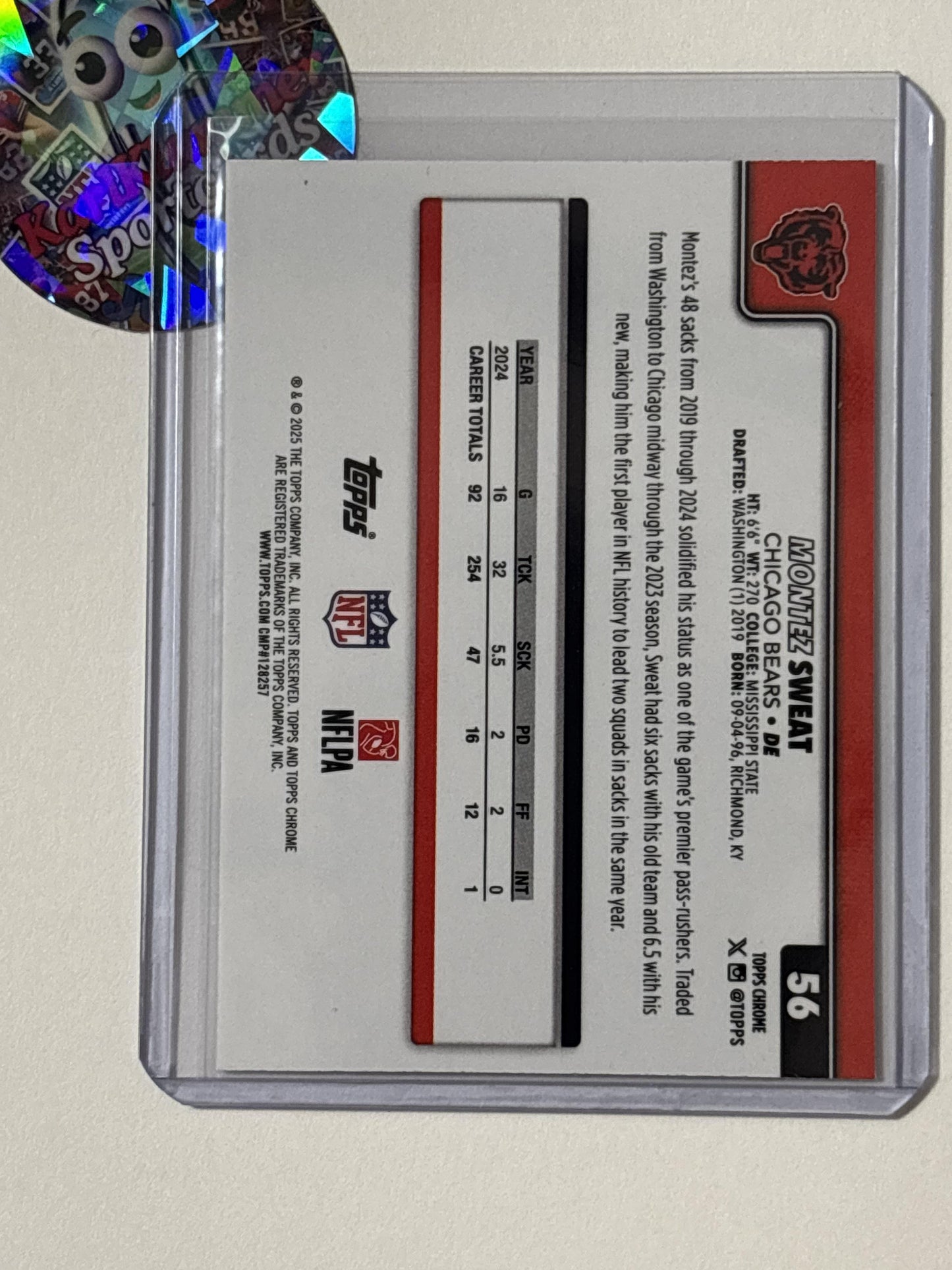 2025 Topps Chrome #56 Montez Sweat Ray Wave Refractor Chicago Bears