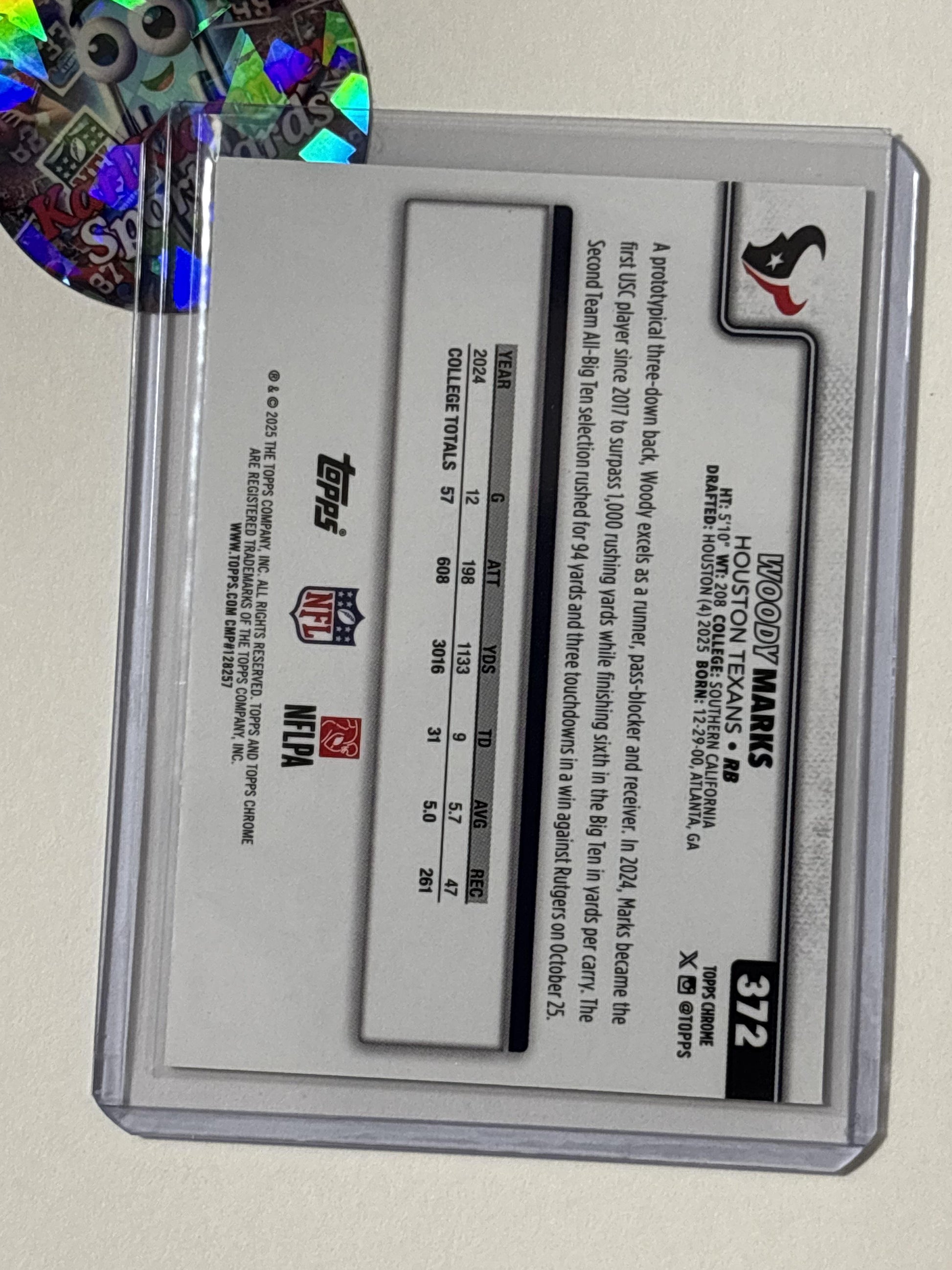 2025 Topps Chrome #372 Woody Marks Ray Wave Refractor Houston Texans RC
