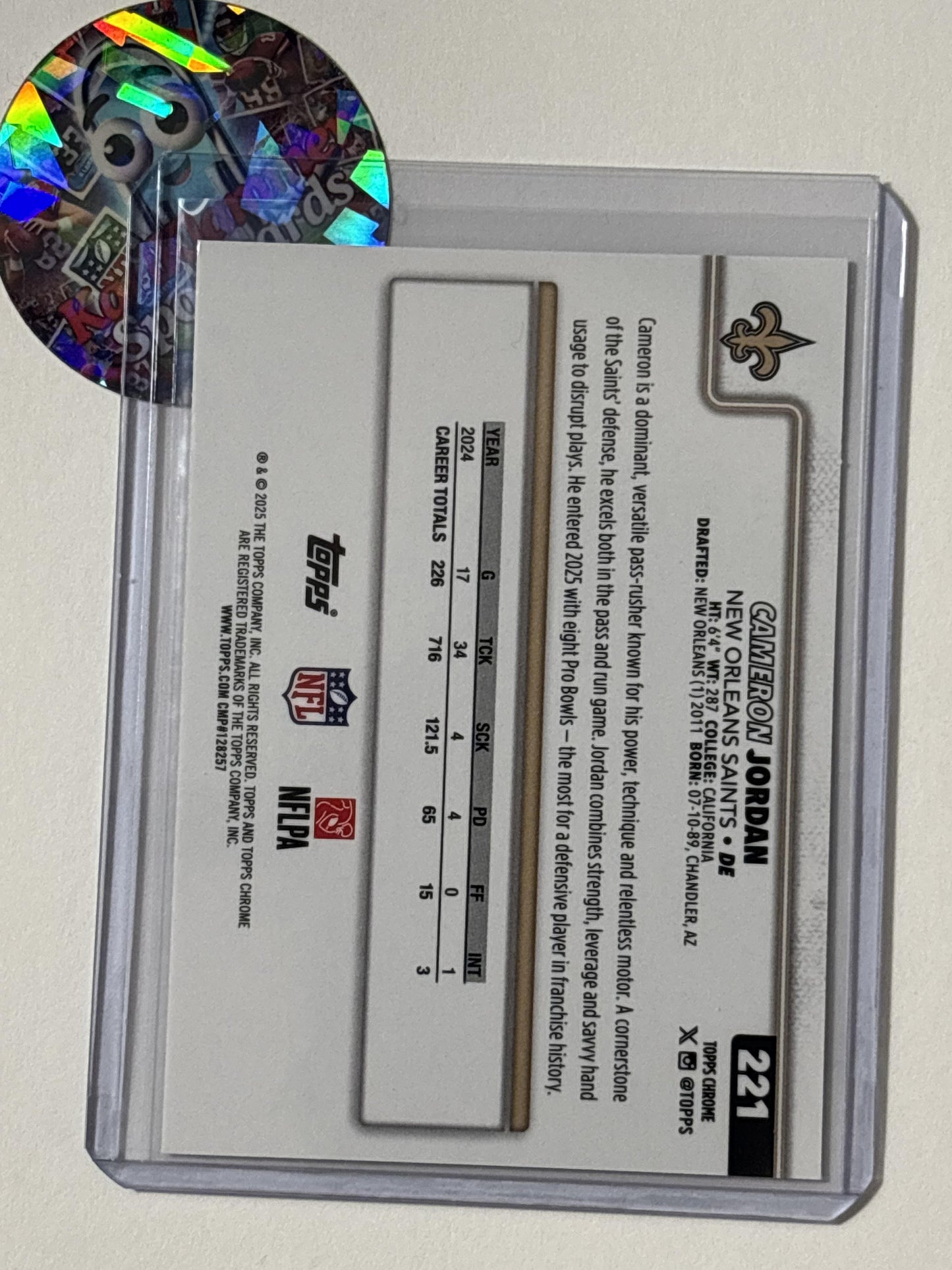 2025 Topps Chrome #221 Cameron Jordan Pulsar Refractor New Orleans Saints