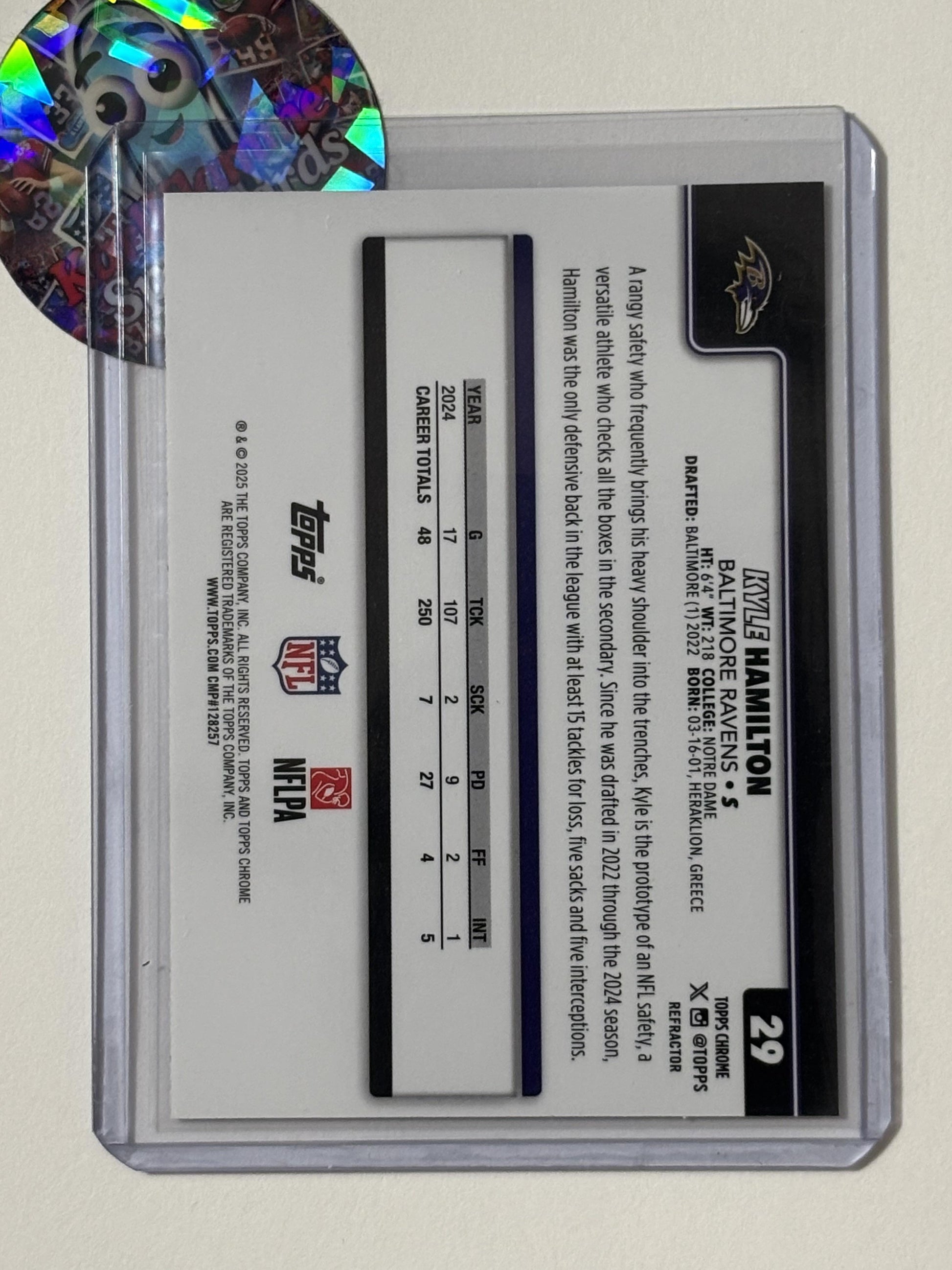 2025 Topps Chrome #29 Kyle Hamilton Topps Refractor Baltimore Ravens