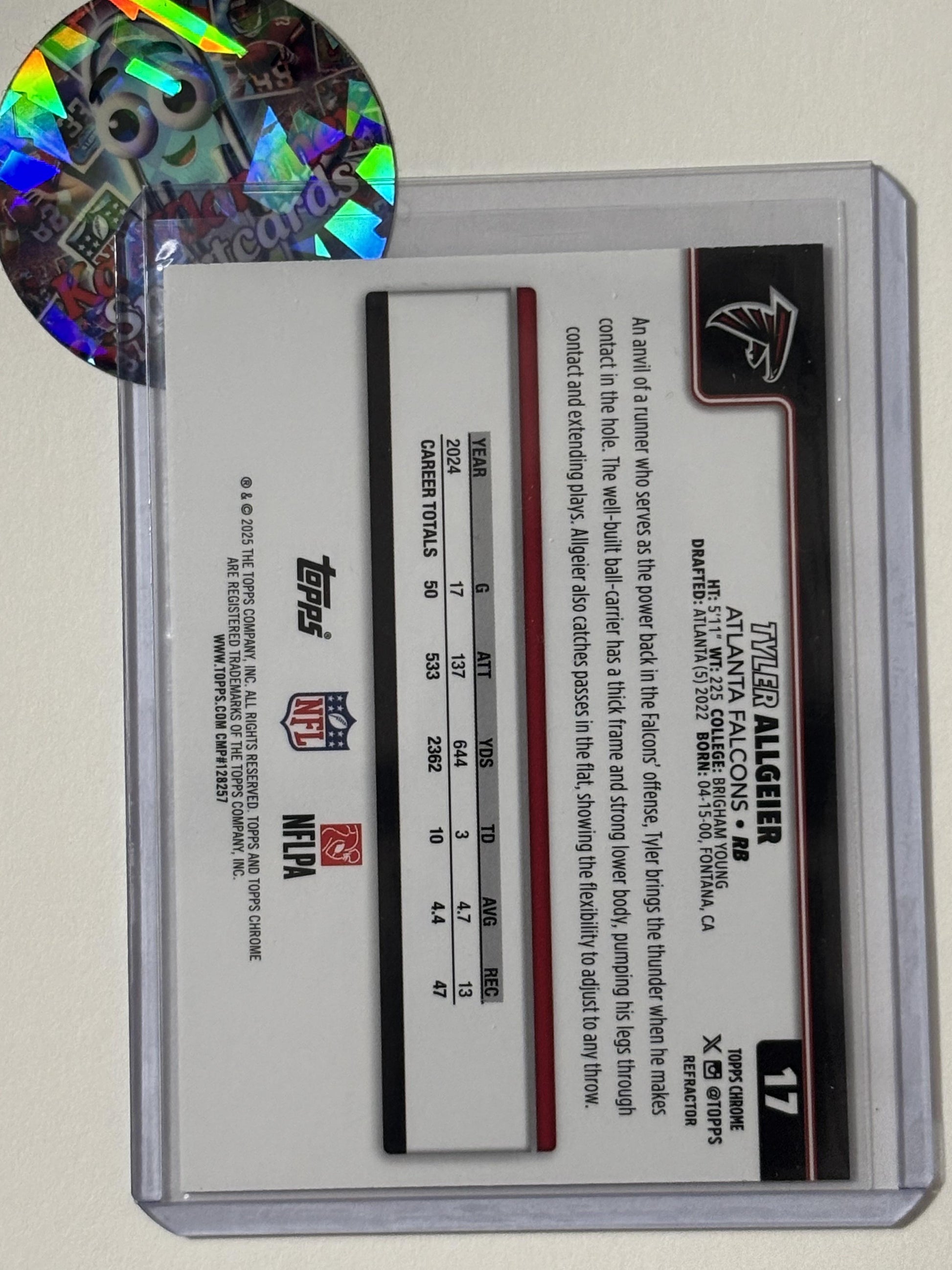 2025 Topps Chrome #17 Tyler Allgeier Refractor Atlanta Falcons