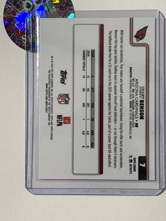 2025 Topps Chrome #7 Trey Benson Ray Wave Refractor Arizona Cardinals
