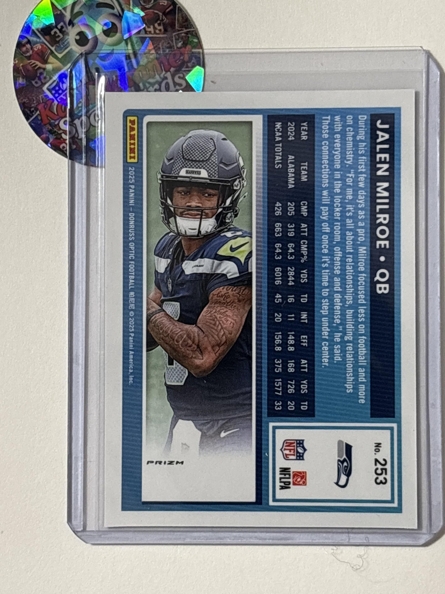 2025 Donruss Optic #253 Jalen Milroe Purple Shock Seattle Seahawks RC
