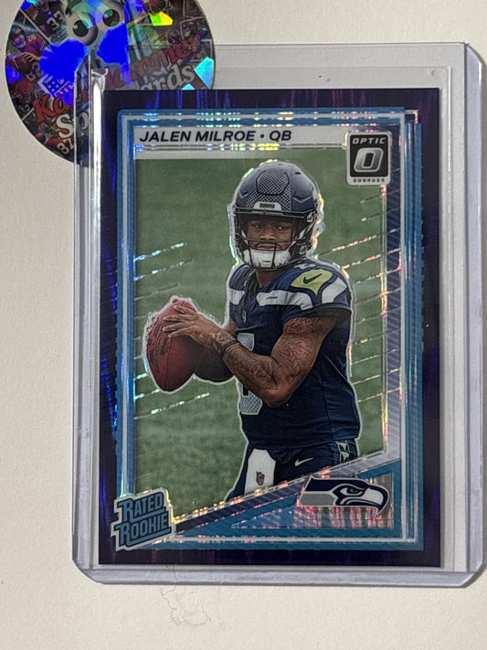 2025 Donruss Optic #253 Jalen Milroe Purple Shock Seattle Seahawks RC