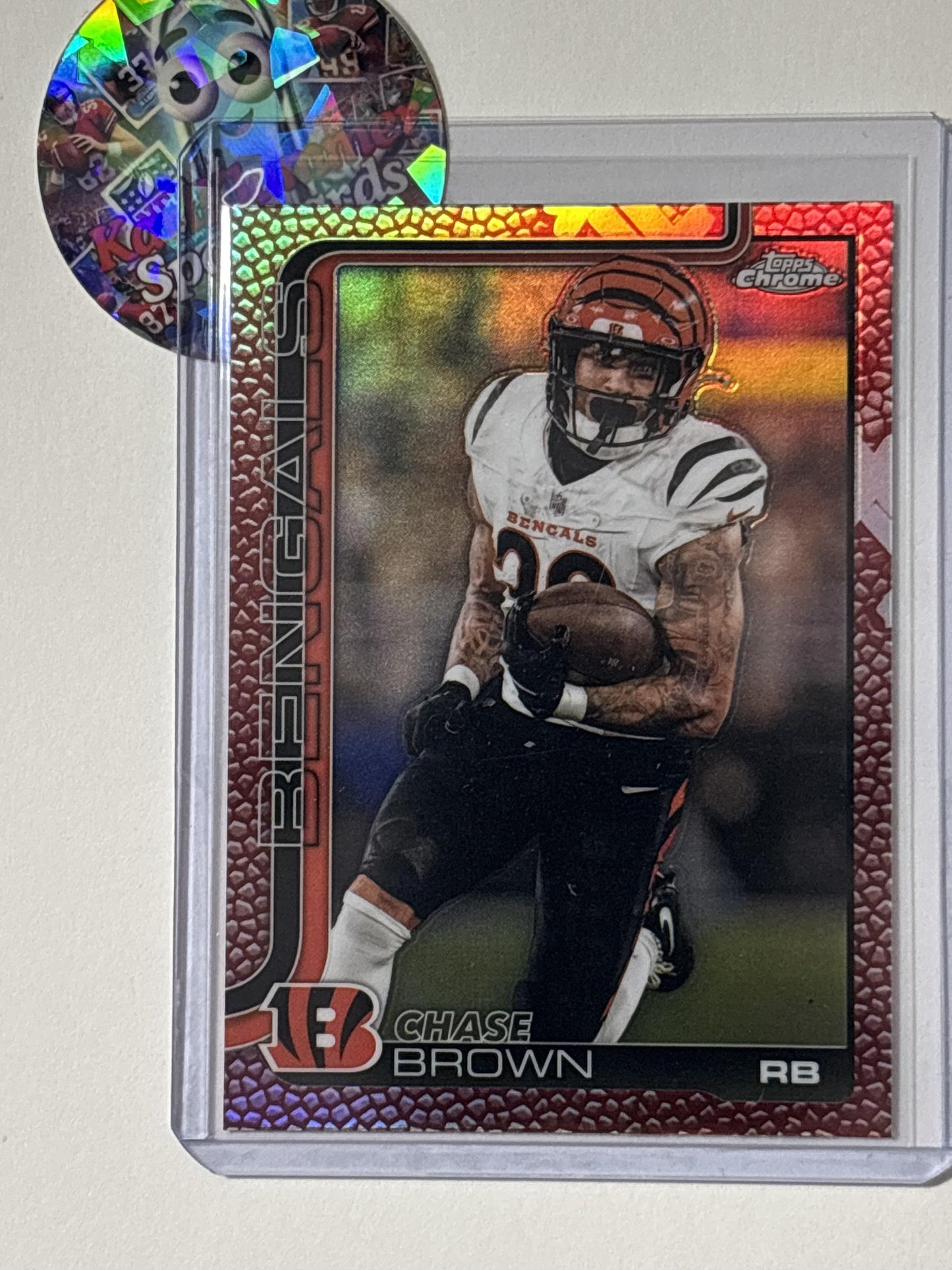 2025 Topps Chrome #62 Chase Brown Football Leather Refractor Cincinnati Bengals