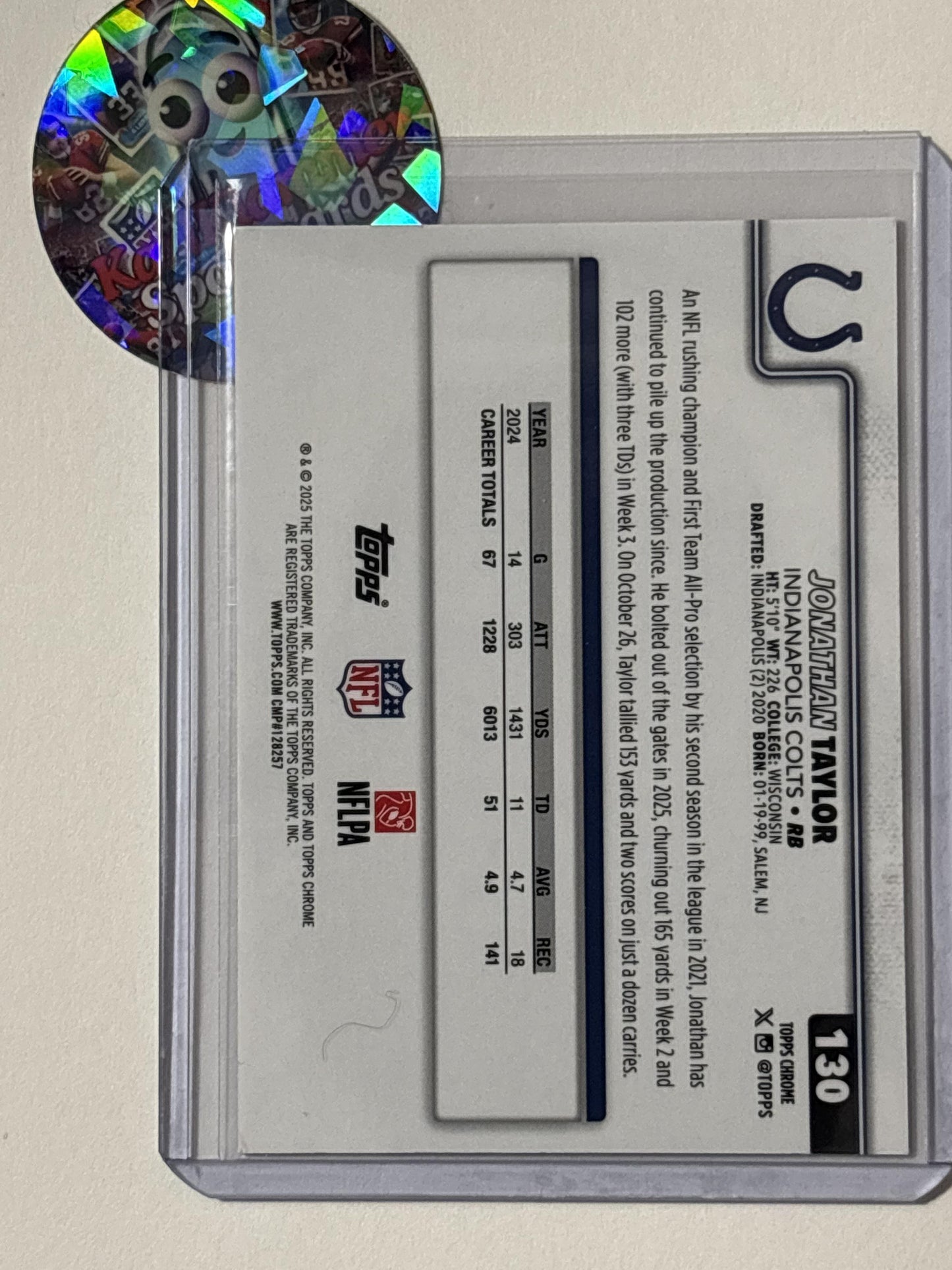 2025 Topps Chrome #130 Jonathan Taylor Red White and Blue Refractor Indianapolis Colts