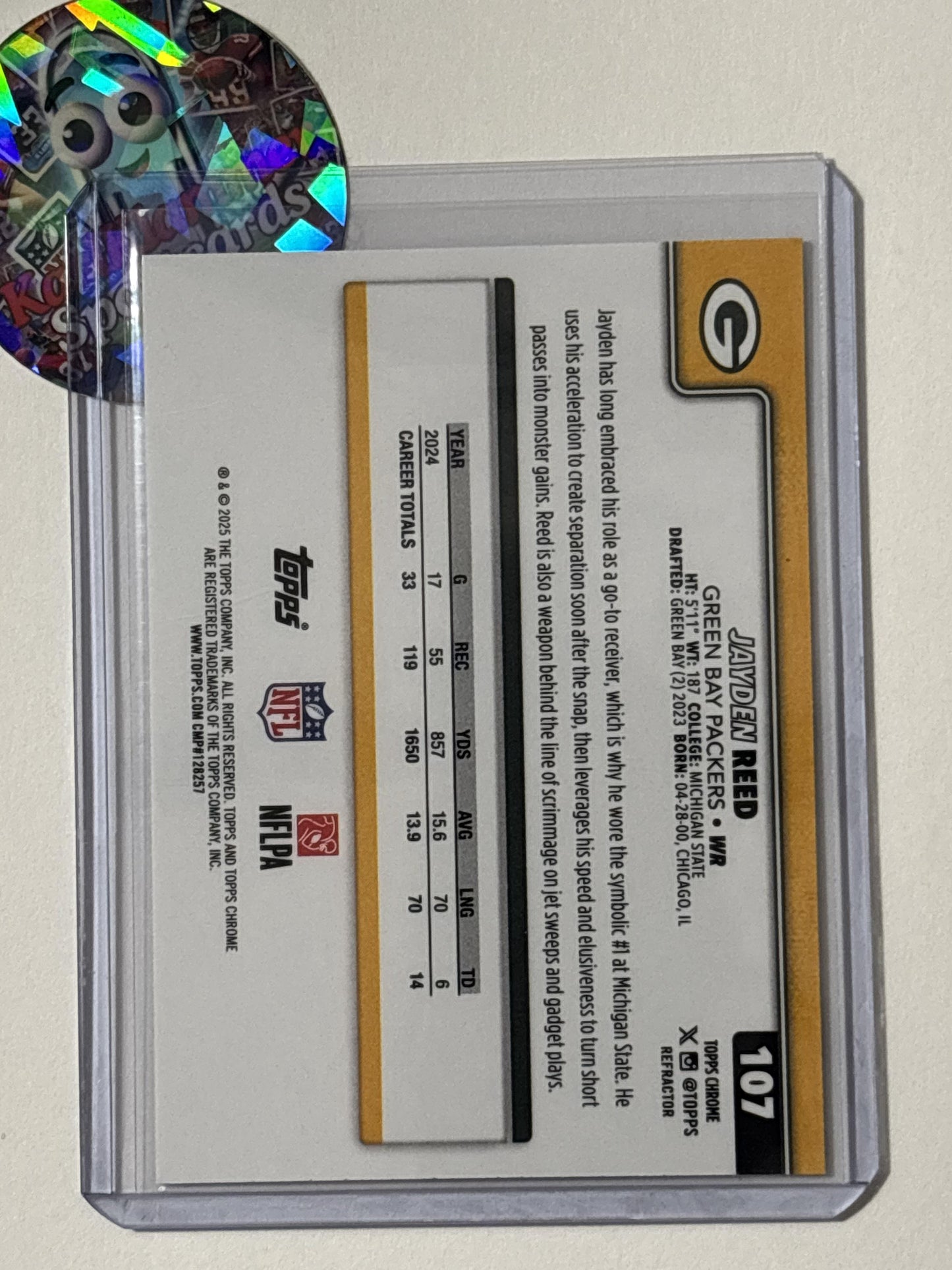 2025 Topps Chrome #107 Jayden Reed Refractor Green Bay Packers