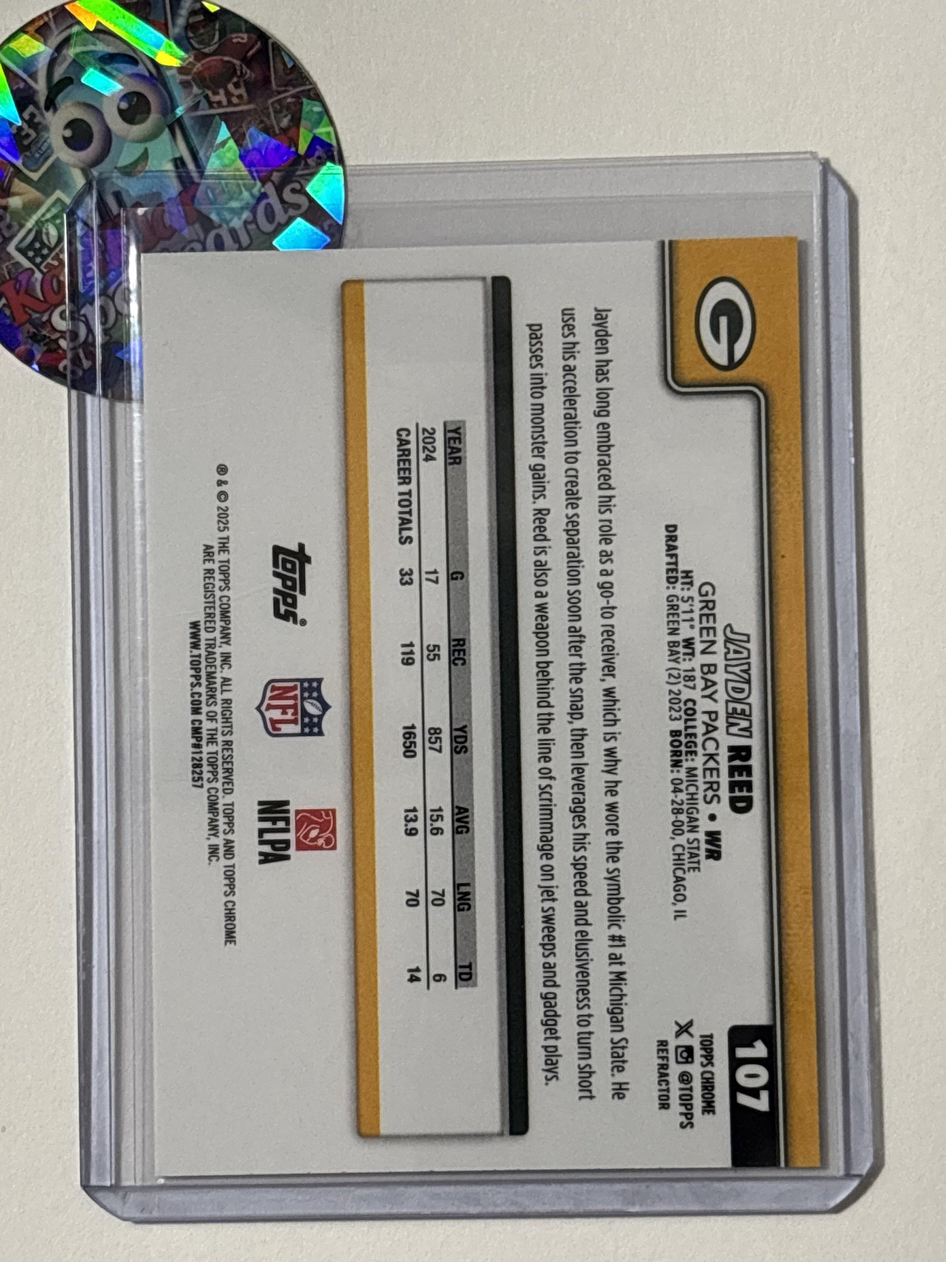 2025 Topps Chrome #107 Jayden Reed Refractor Green Bay Packers