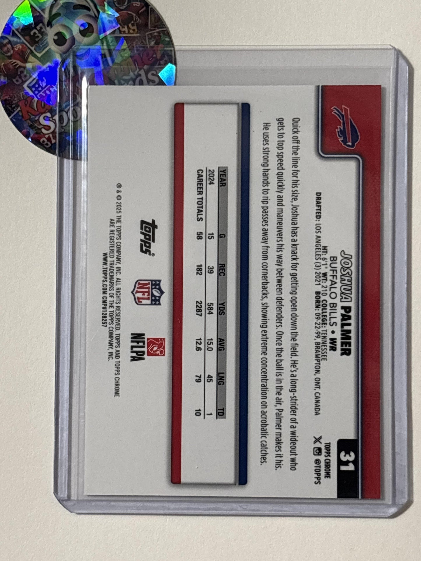 2025 Topps Chrome #31 Joshua Palmer Pulsar Refractor Buffalo Bills