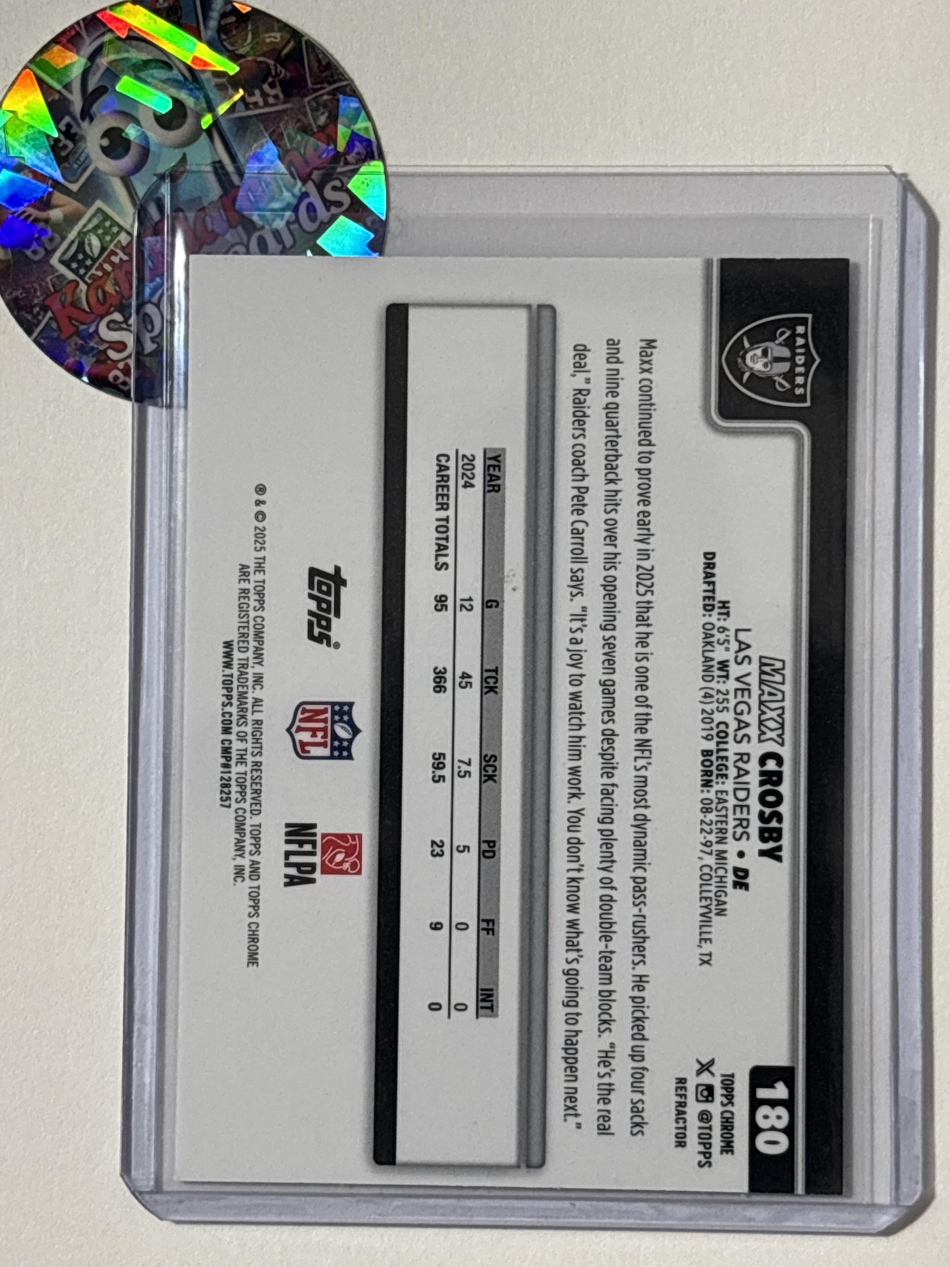 2025 Topps Chrome #180 Maxx Crosby Topps Refractor Las Vegas Raiders