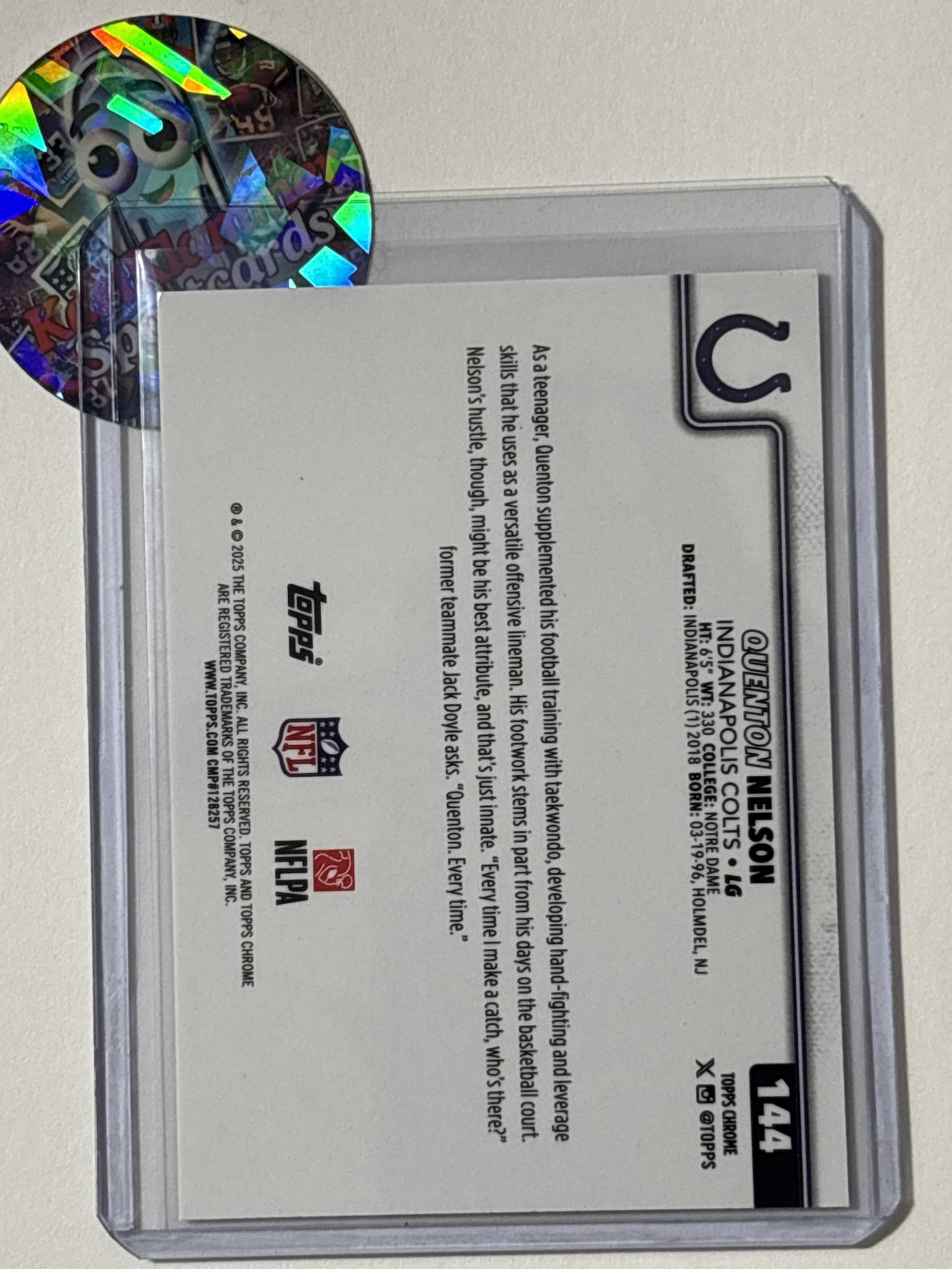2025 Topps Chrome #144 Quenton Nelson Pulsar Refractor Indianapolis Colts