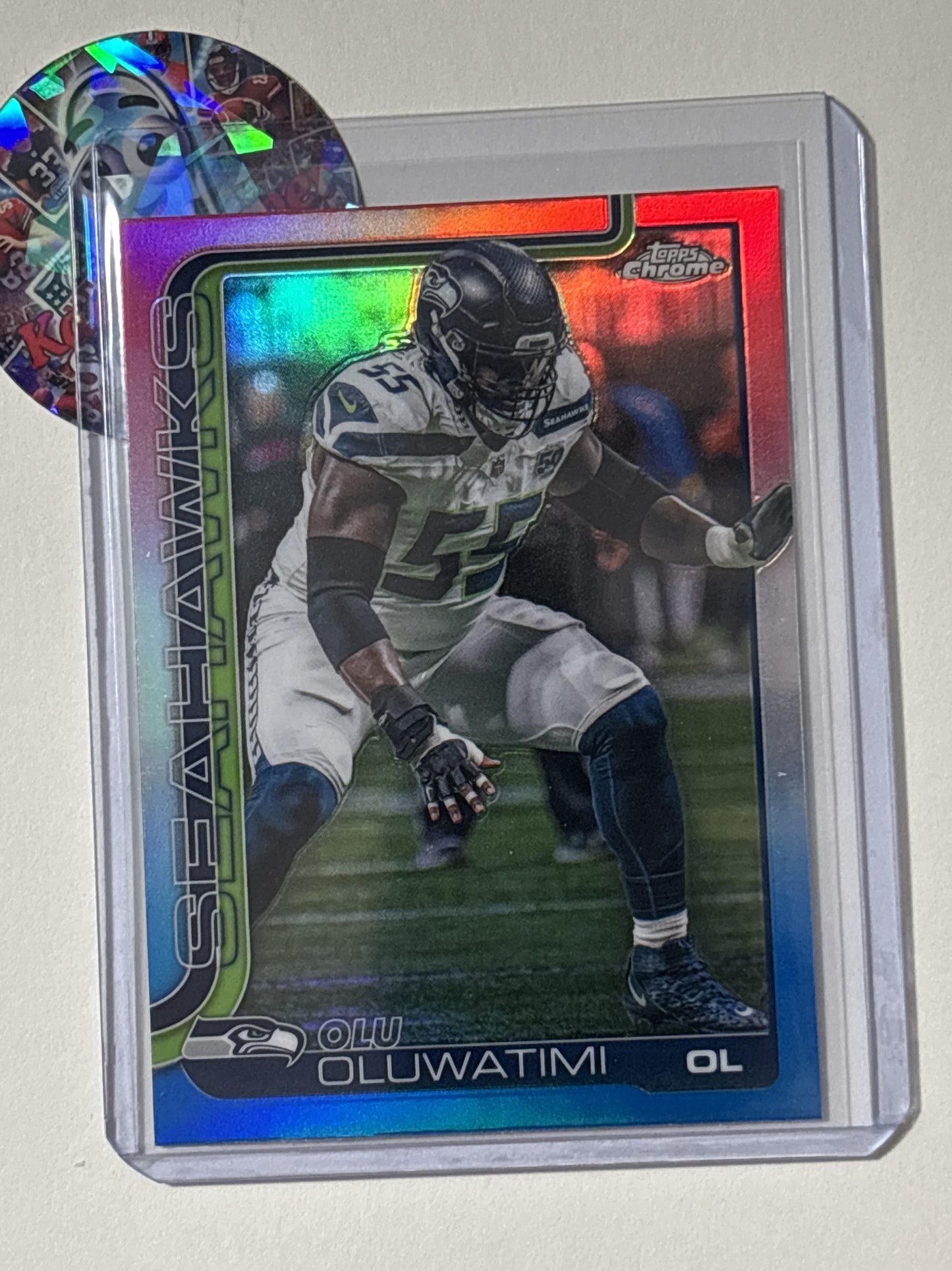 2025 Topps Chrome #273 Olu Oluwatimi Red White and Blue Refractor Seattle Seahawks