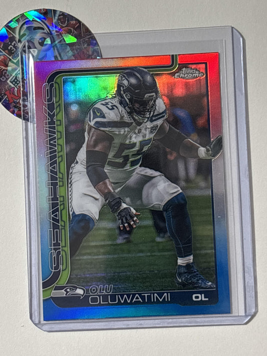 2025 Topps Chrome #273 Olu Oluwatimi Red White and Blue Refractor Seattle Seahawks