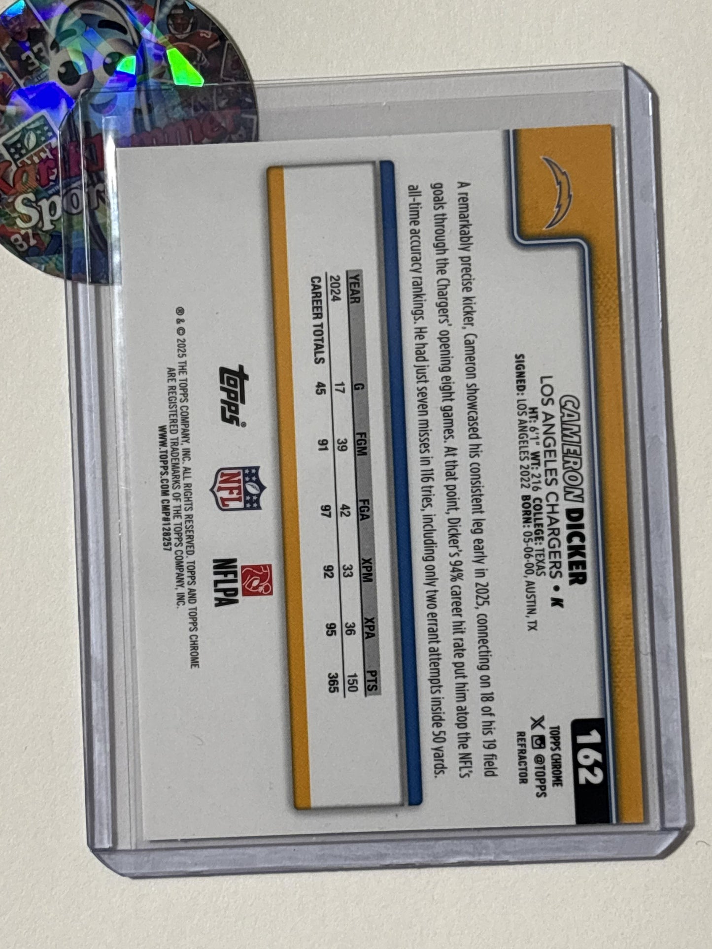 2025 Topps Chrome #162 Cameron Dicker Refractor Los Angeles Chargers