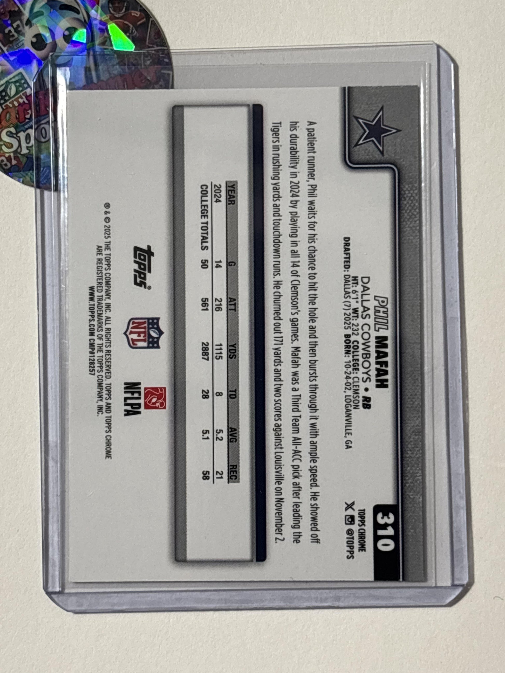 2025 Topps Chrome #310 Phil Mafah Dallas Cowboys RC