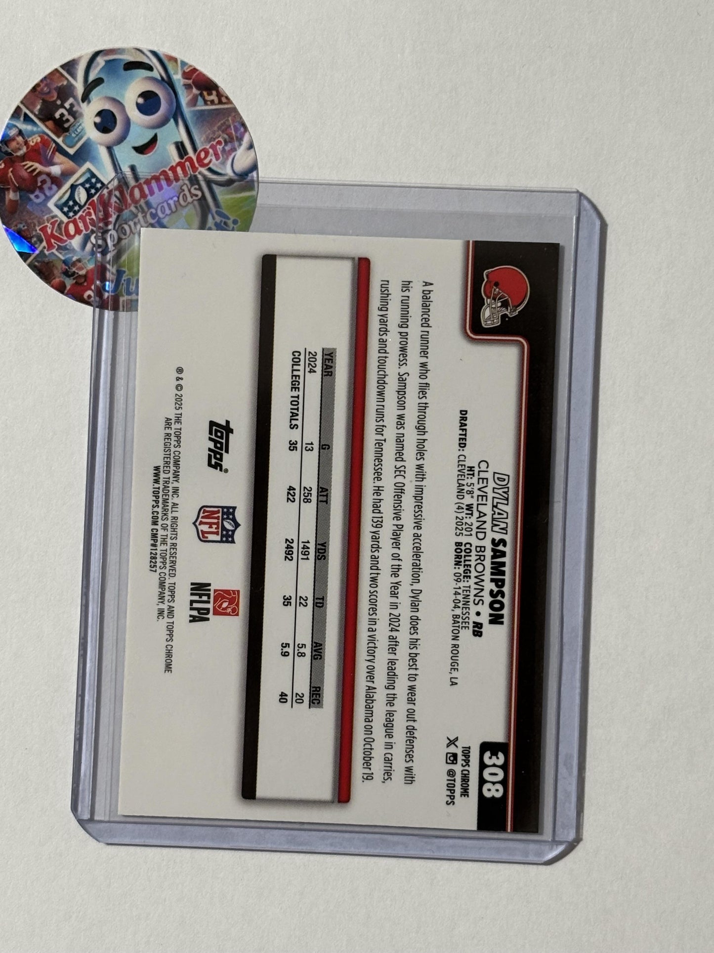 2025 Topps Chrome #308 Dylan Sampson X-Fractor Cleveland Browns RC