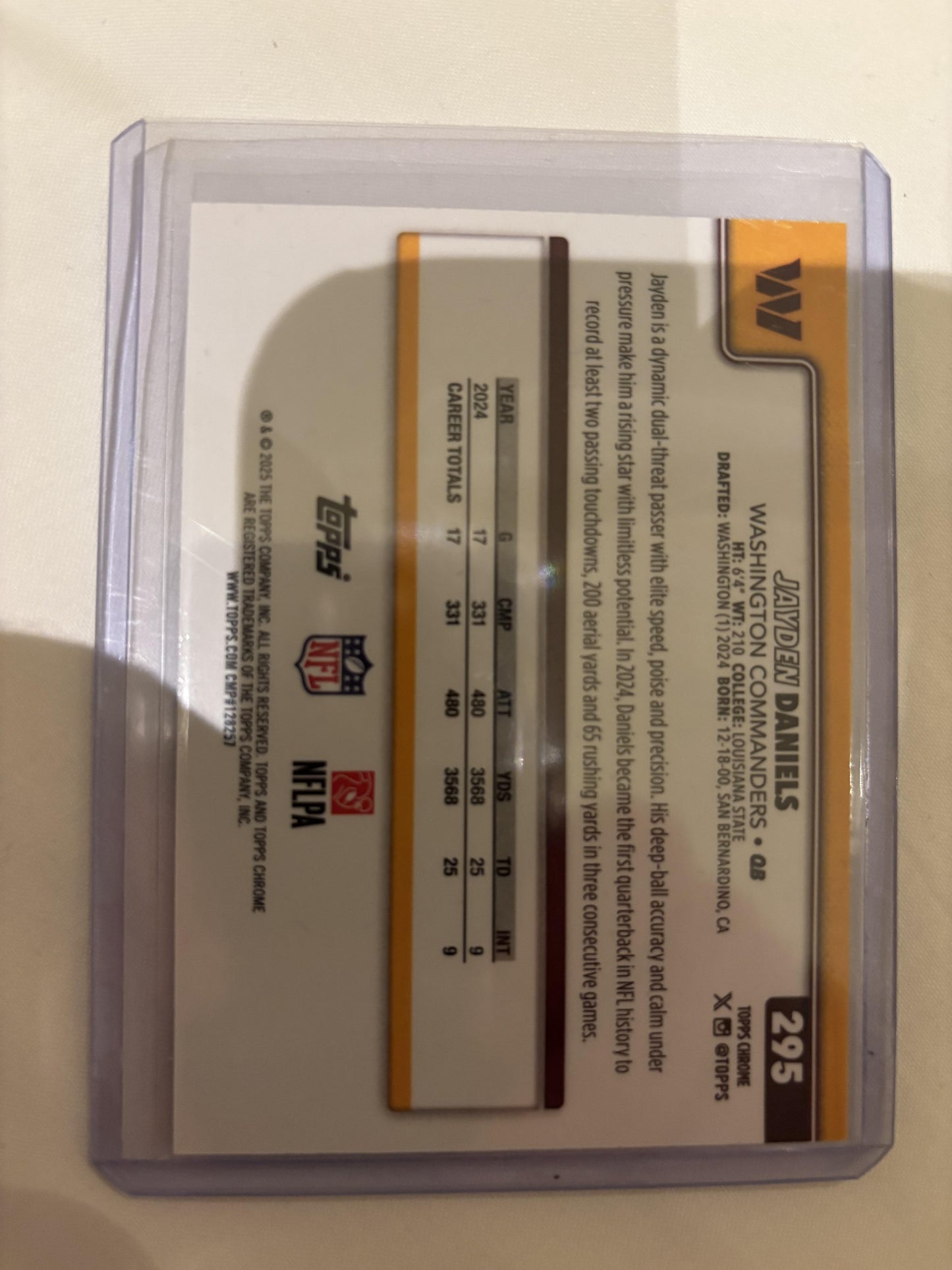 2025 Topps Chrome #295 Jayden Daniels X-Fractor Washington Commanders