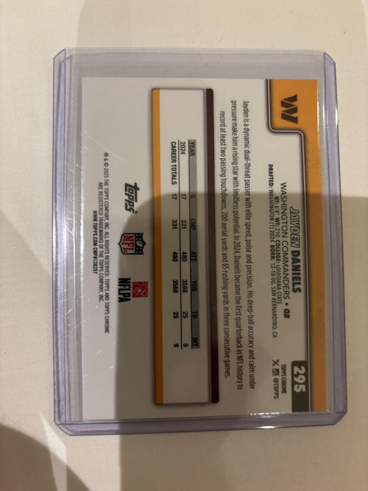 2025 Topps Chrome #295 Jayden Daniels Lime Green X-Fractor Washington Commanders
